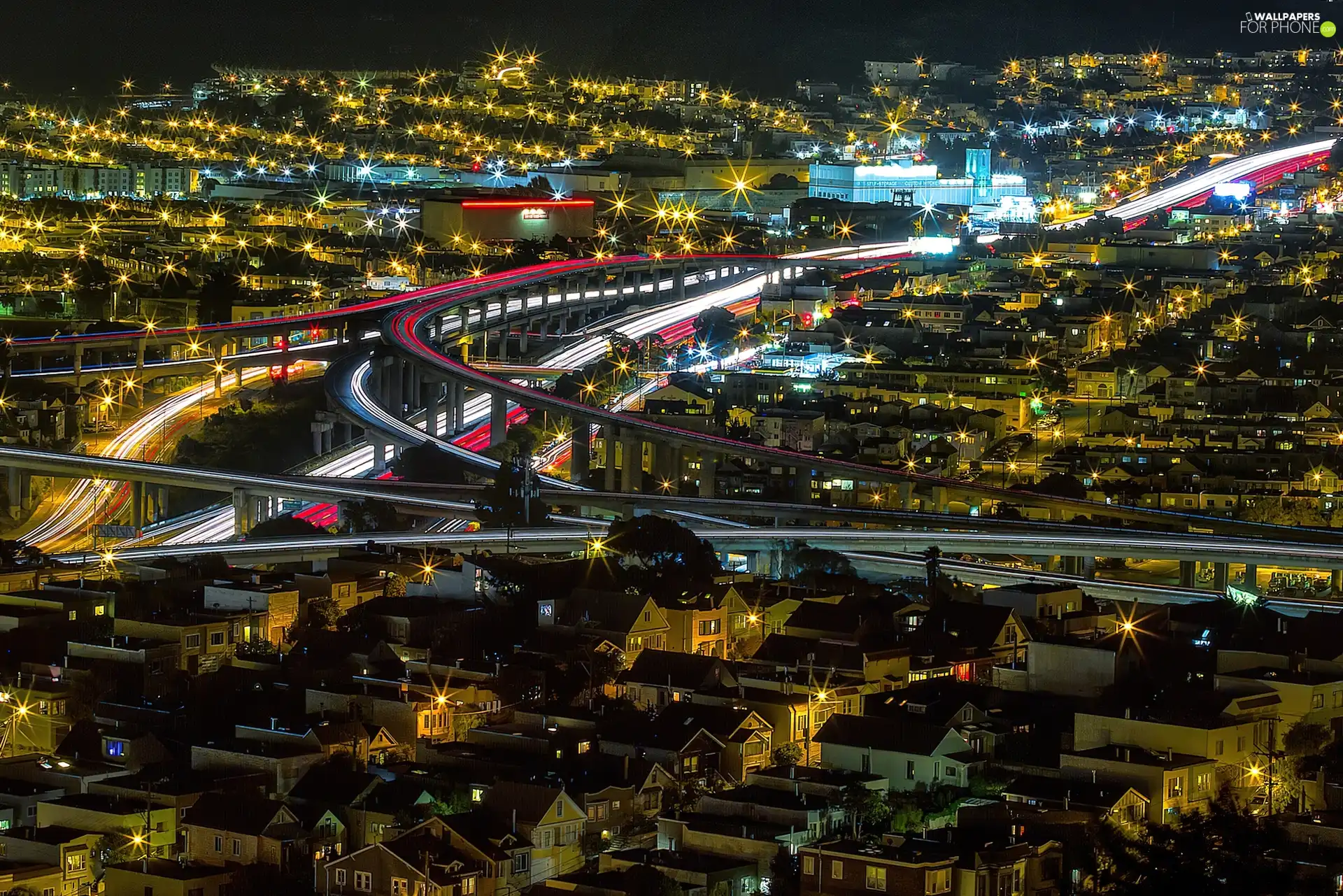 panorama, Night, light, town