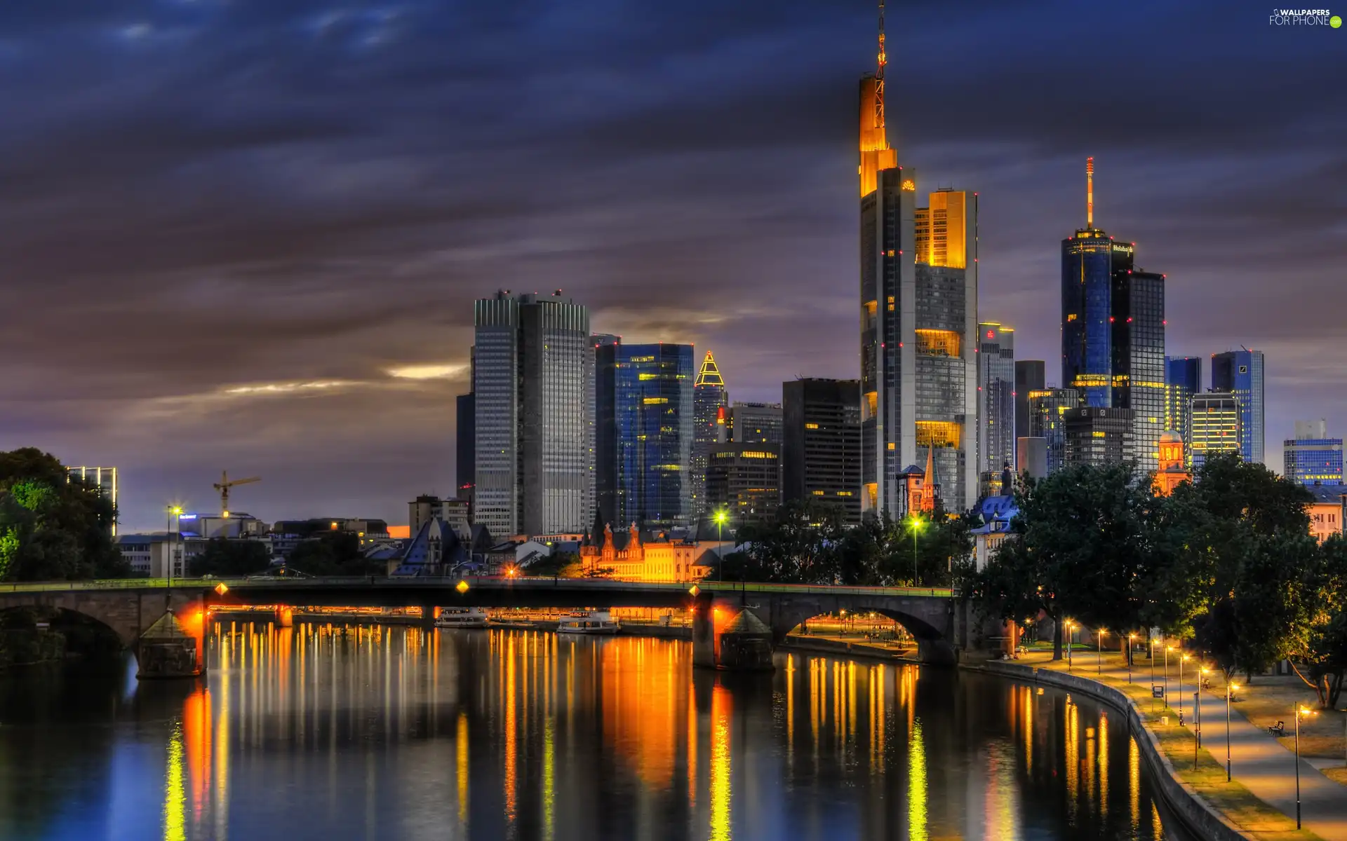 skyscrapers, Night, light, clouds