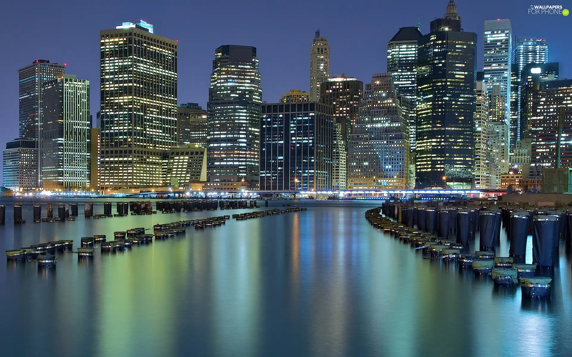 Town, buildings, light, River