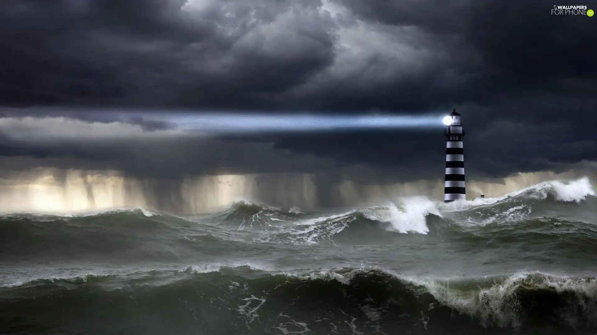 Lighthouse, maritime, sea, Waves, rough