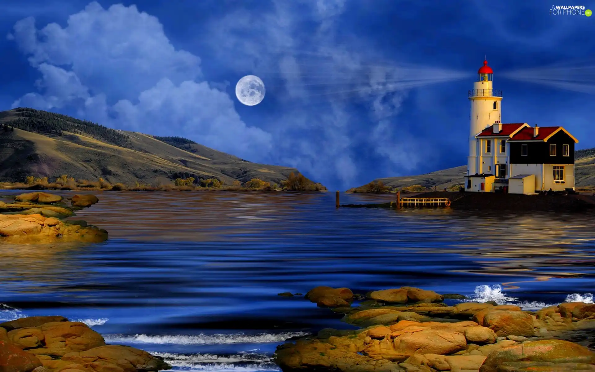 coast, rocks, Lighthouses, Sea