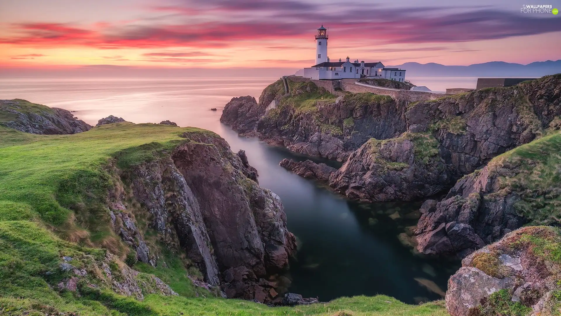 Fanad Head Lighthouse, rocks, Ireland, Great Sunsets, County Donegal, Lighthouses, sea, Portsalon