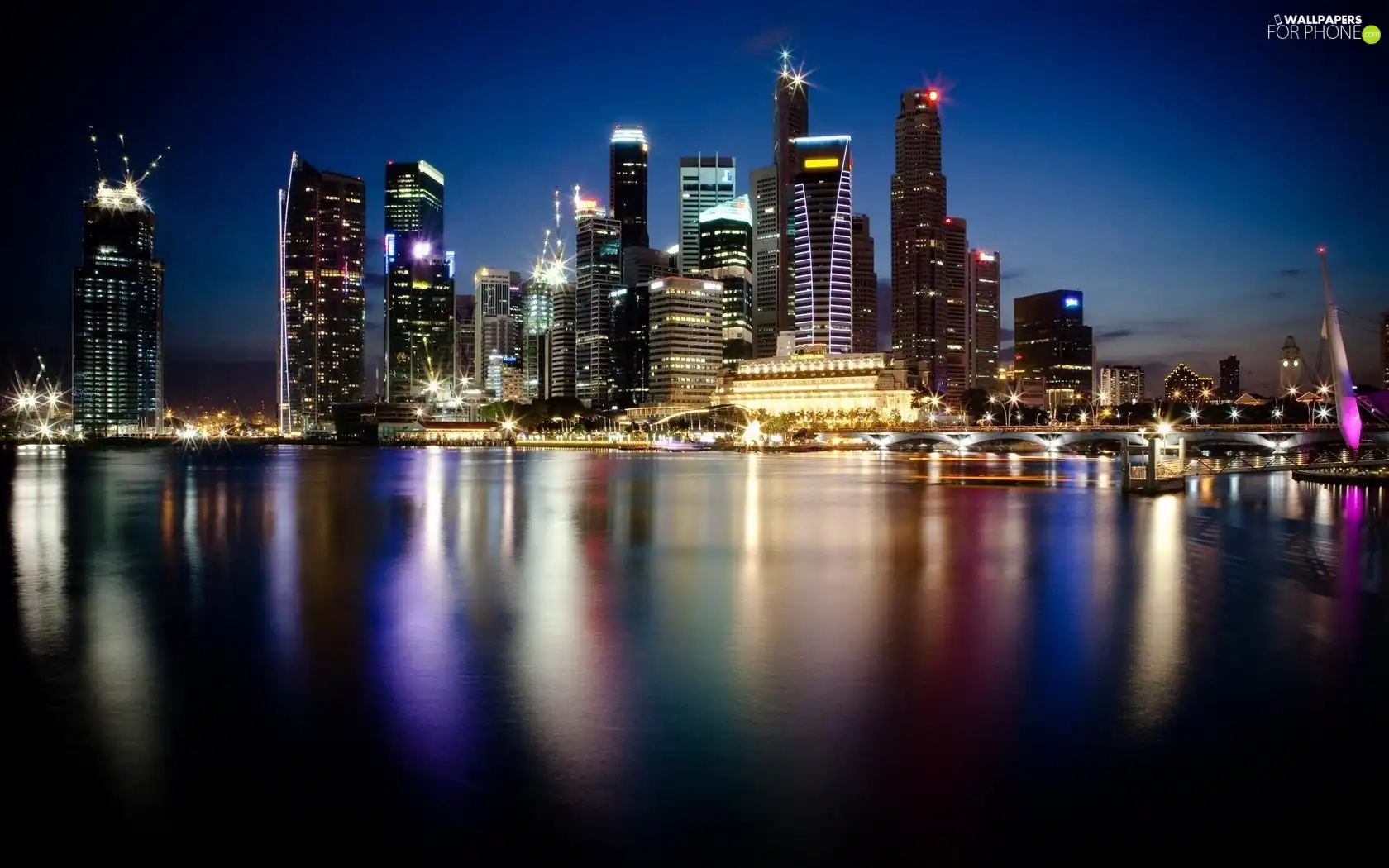 skyscrapers, Night, lighting, clouds