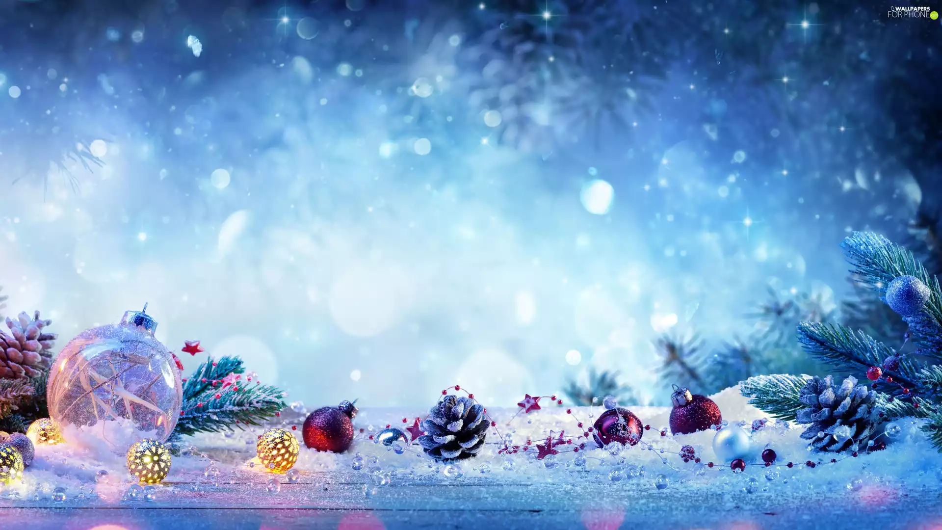 baubles, cones, Twigs, lights