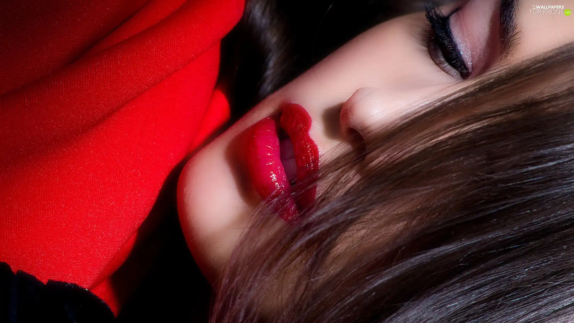 Women, Red, lips, make-up