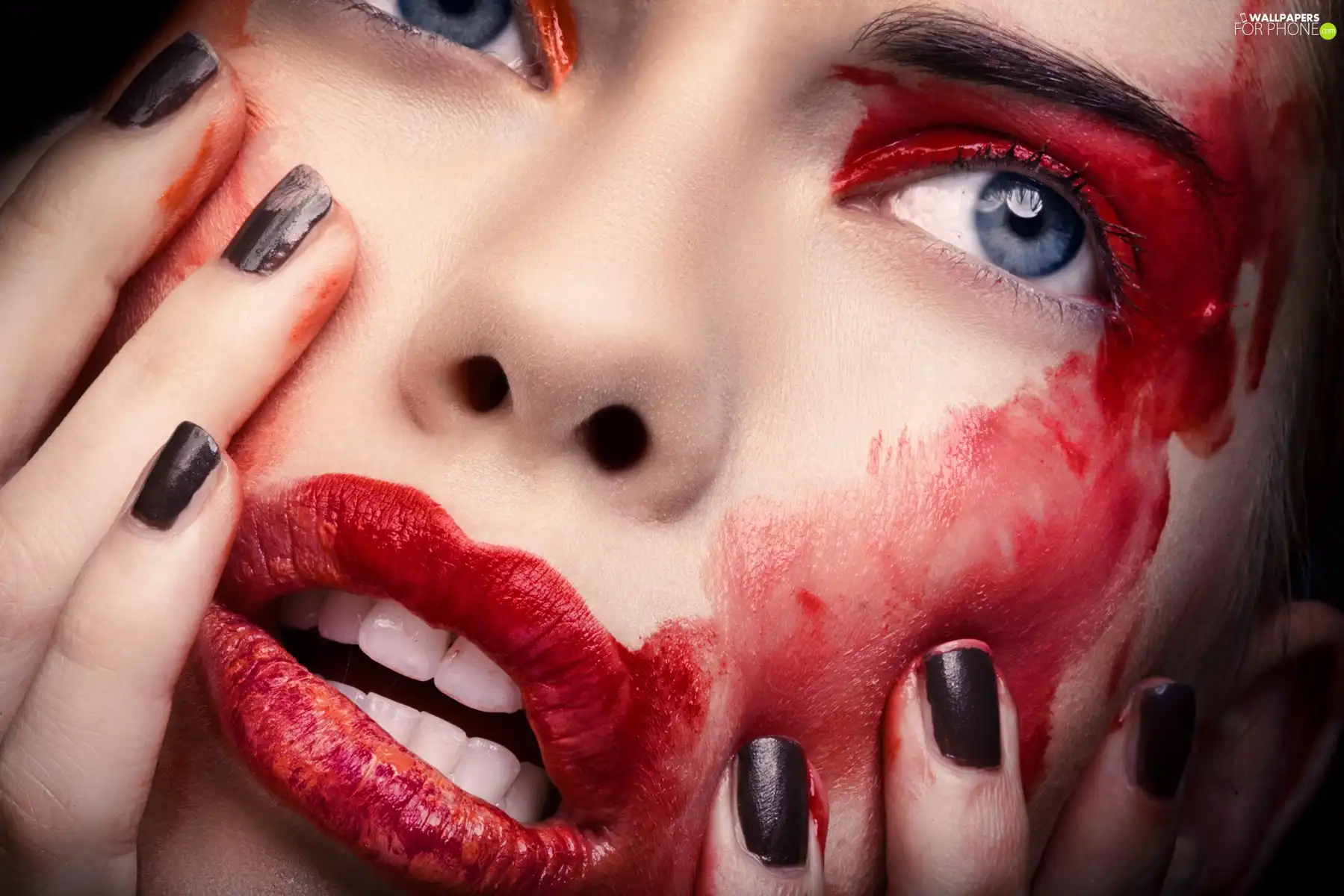 Women, blur, lips, Red