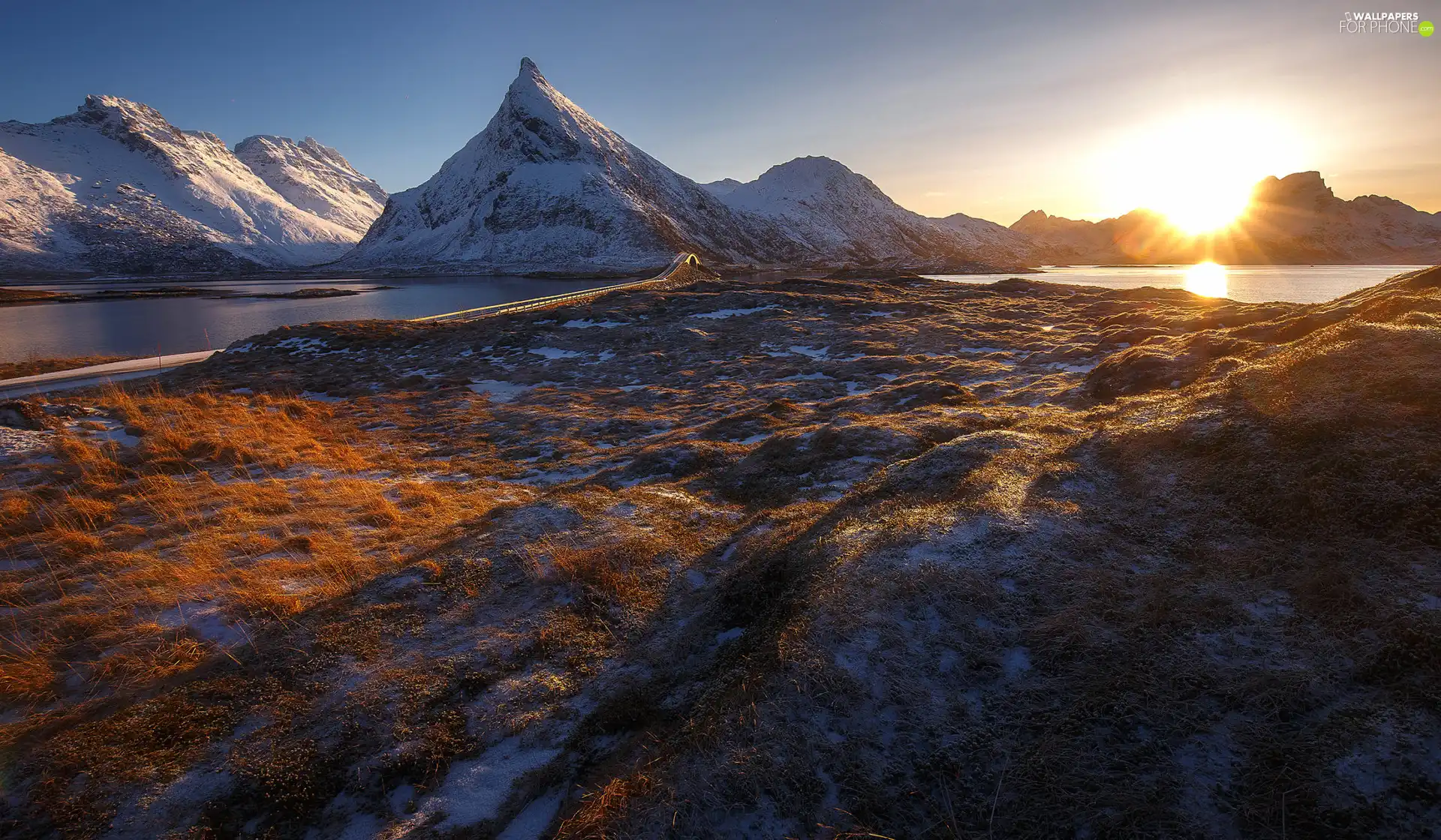 Norway, Sunrise, Mountains, Lofoten