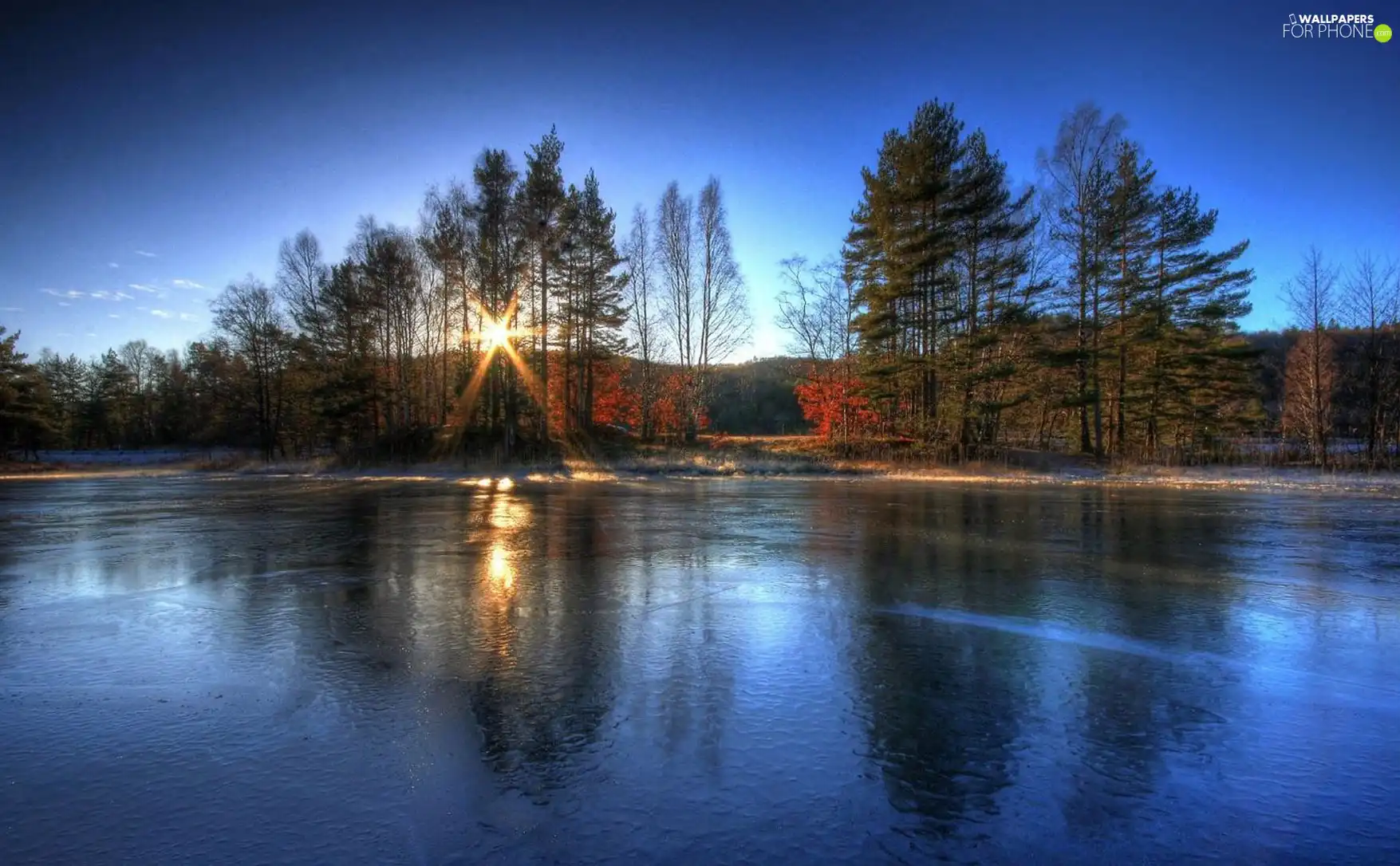 sun, Przebijające, luminosity, lake, flash, ligh