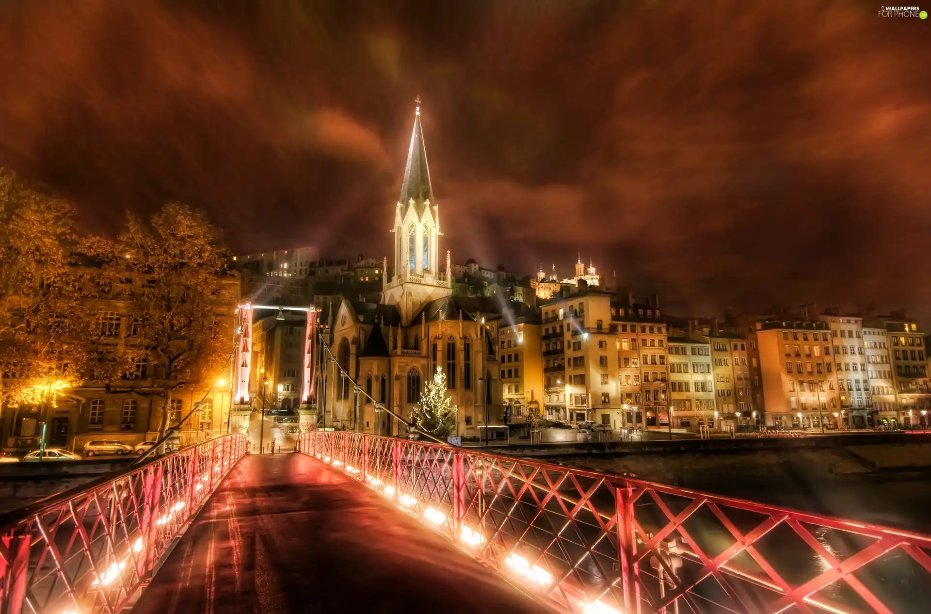 Lyon, France, light, evening, bridge