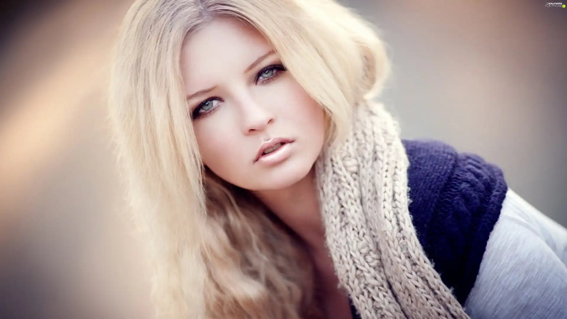 Blonde, delicate, make-up, Scarf