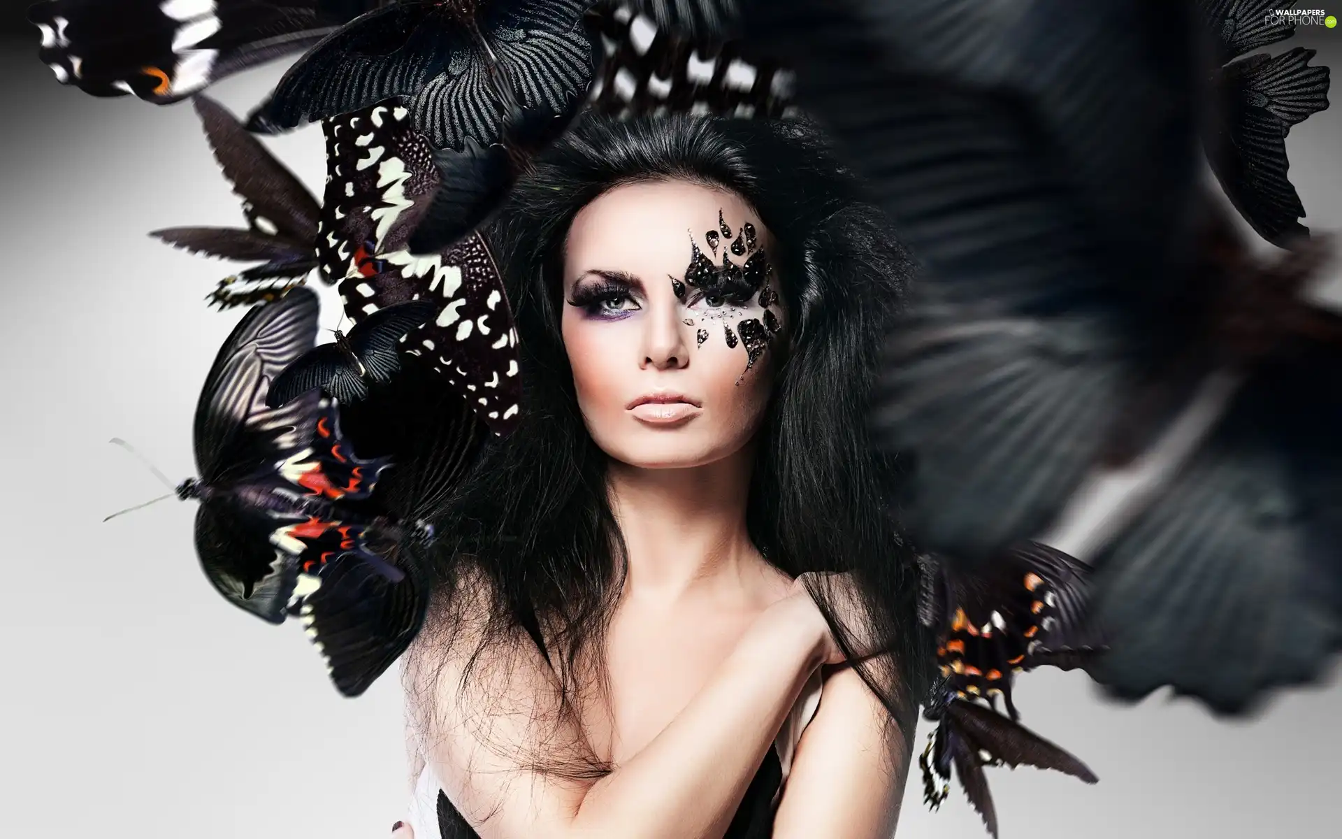 butterflies, Women, make-up