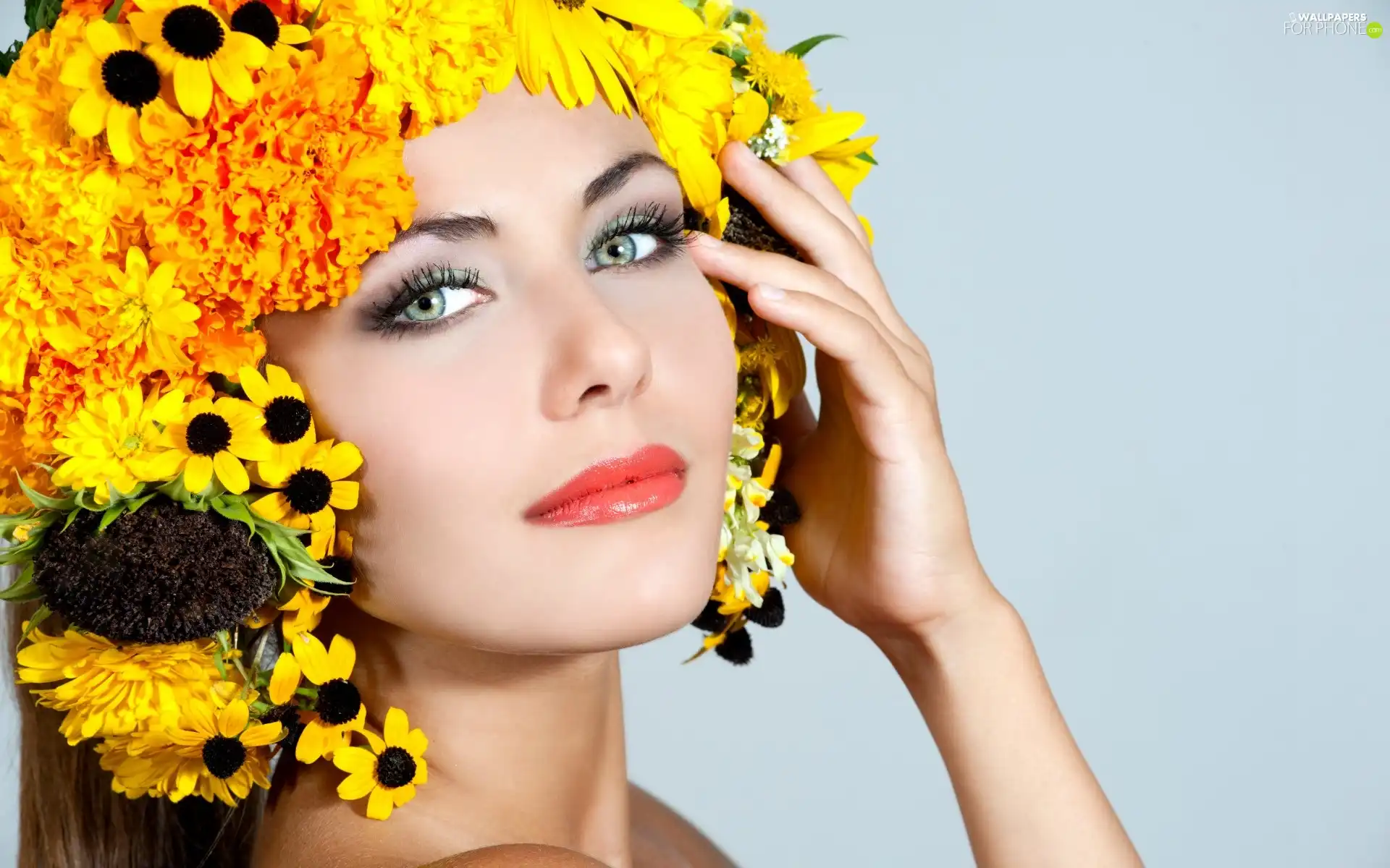 make-up, Spring, floral, wreath, Women