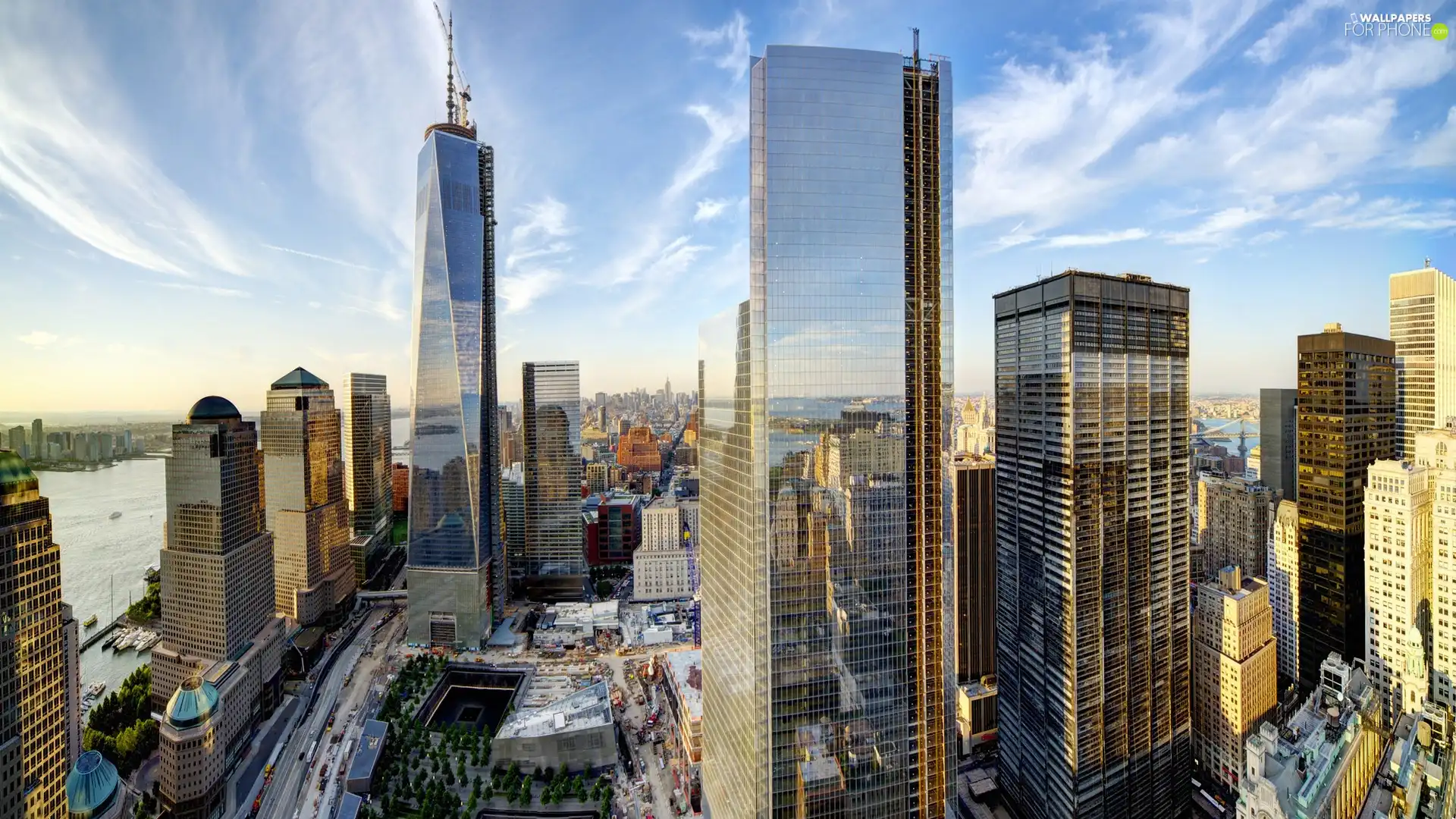 town, clouds, New, panorama, skyscrapers, Manhattan, Jork