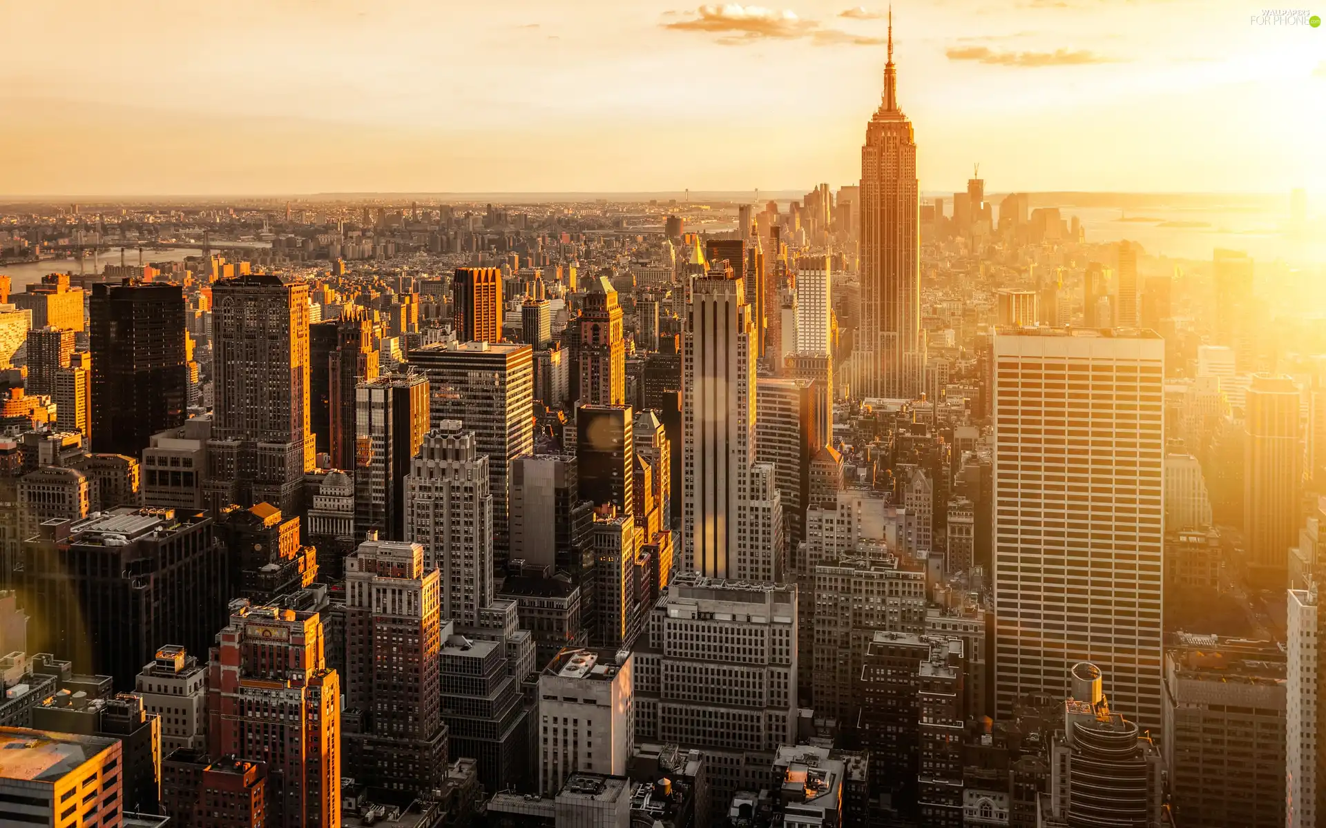 sun, River, New, rays, skyscrapers, Manhattan, Jork