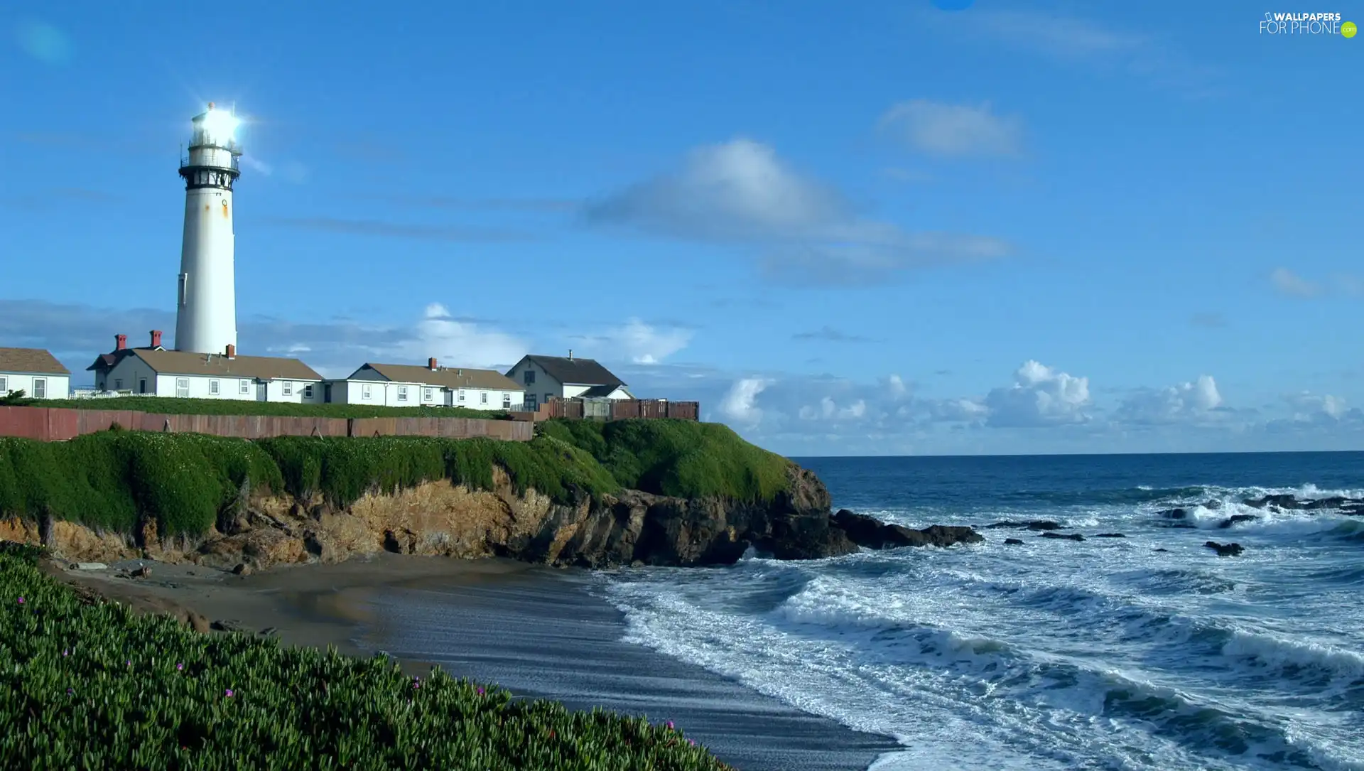 sea, Lighthouse, maritime, Waves