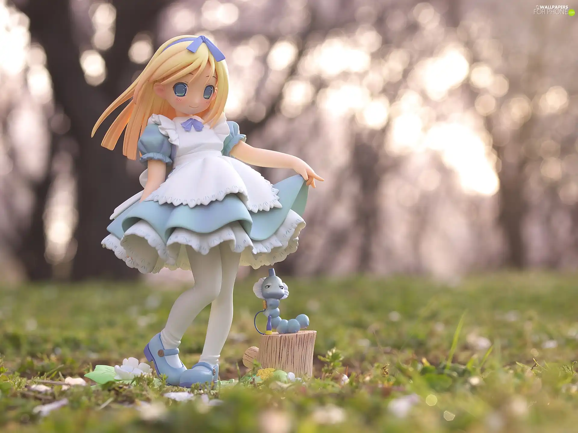 Anime, Lovely, Meadow, dress, Blonde, figure