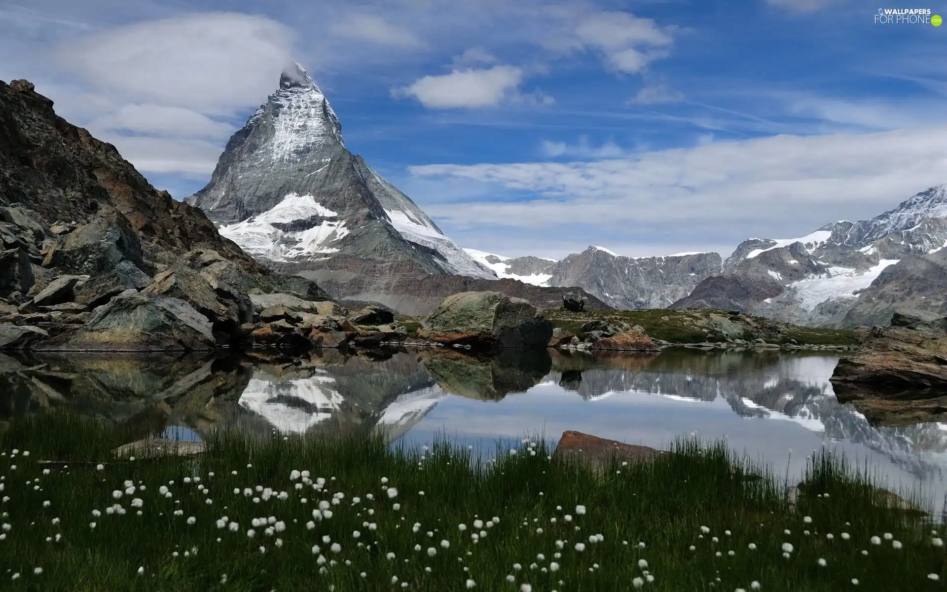 lake, peaks, Meadow, mountain