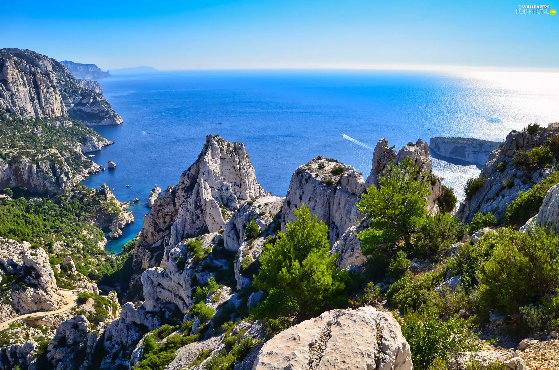 Calanques National Park, France, trees, viewes, rocks, Mediterranean