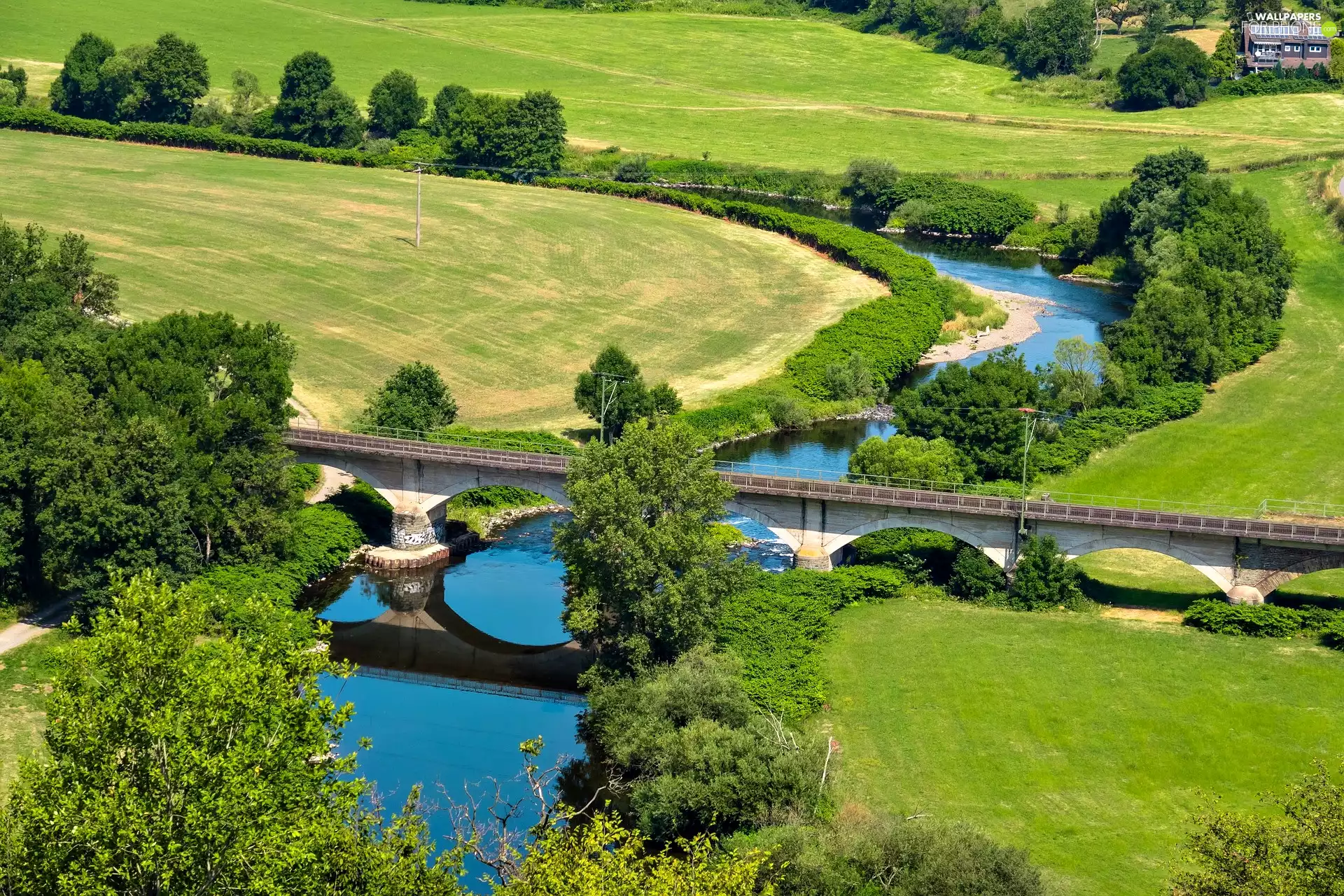 River, bridge, viewes, medows, trees, railway