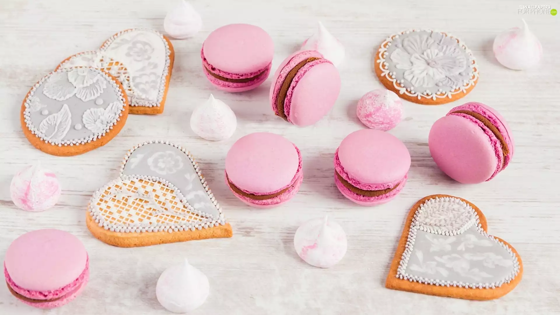 Macaroons, meringues, heart, icing, Cookies