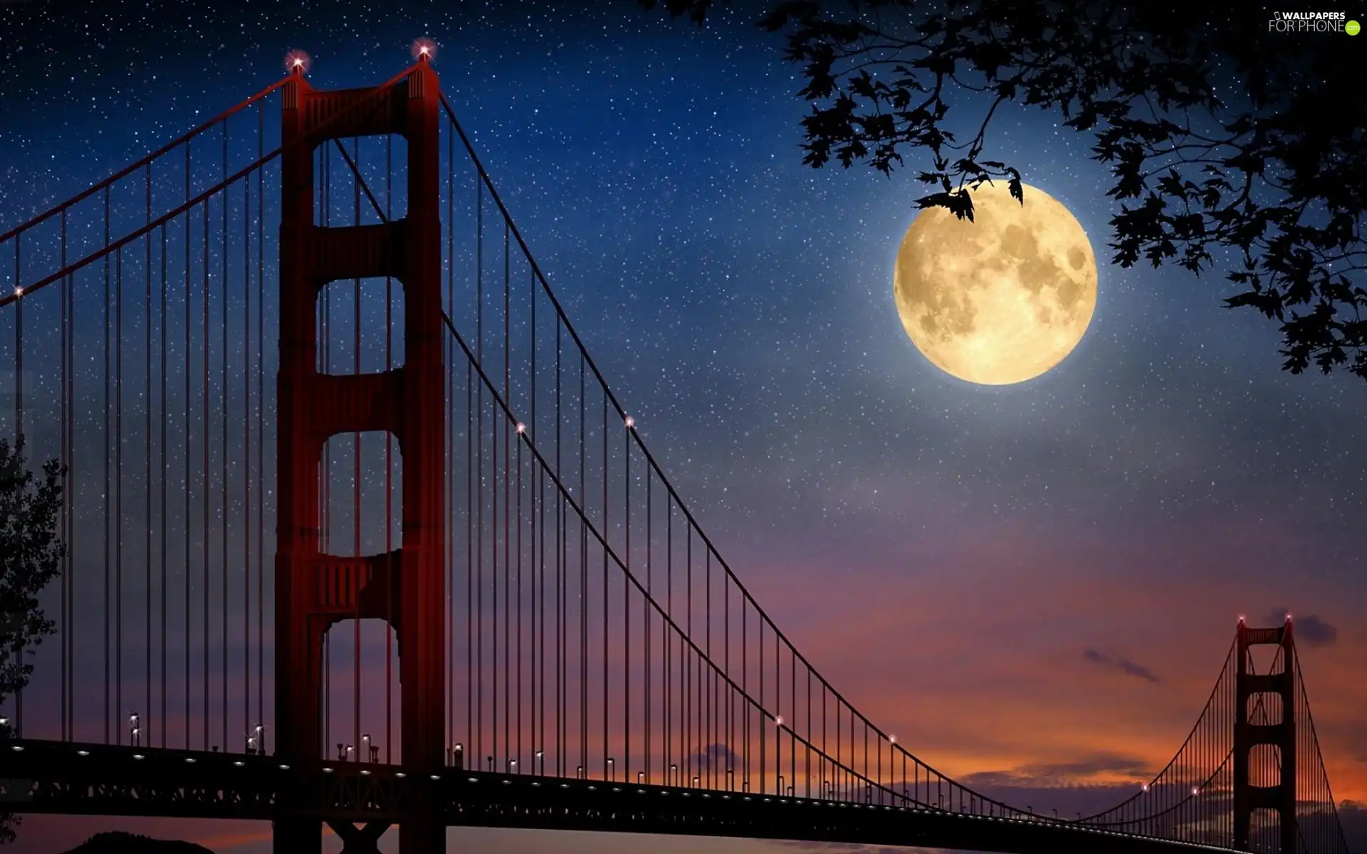 moon, bridge, Night