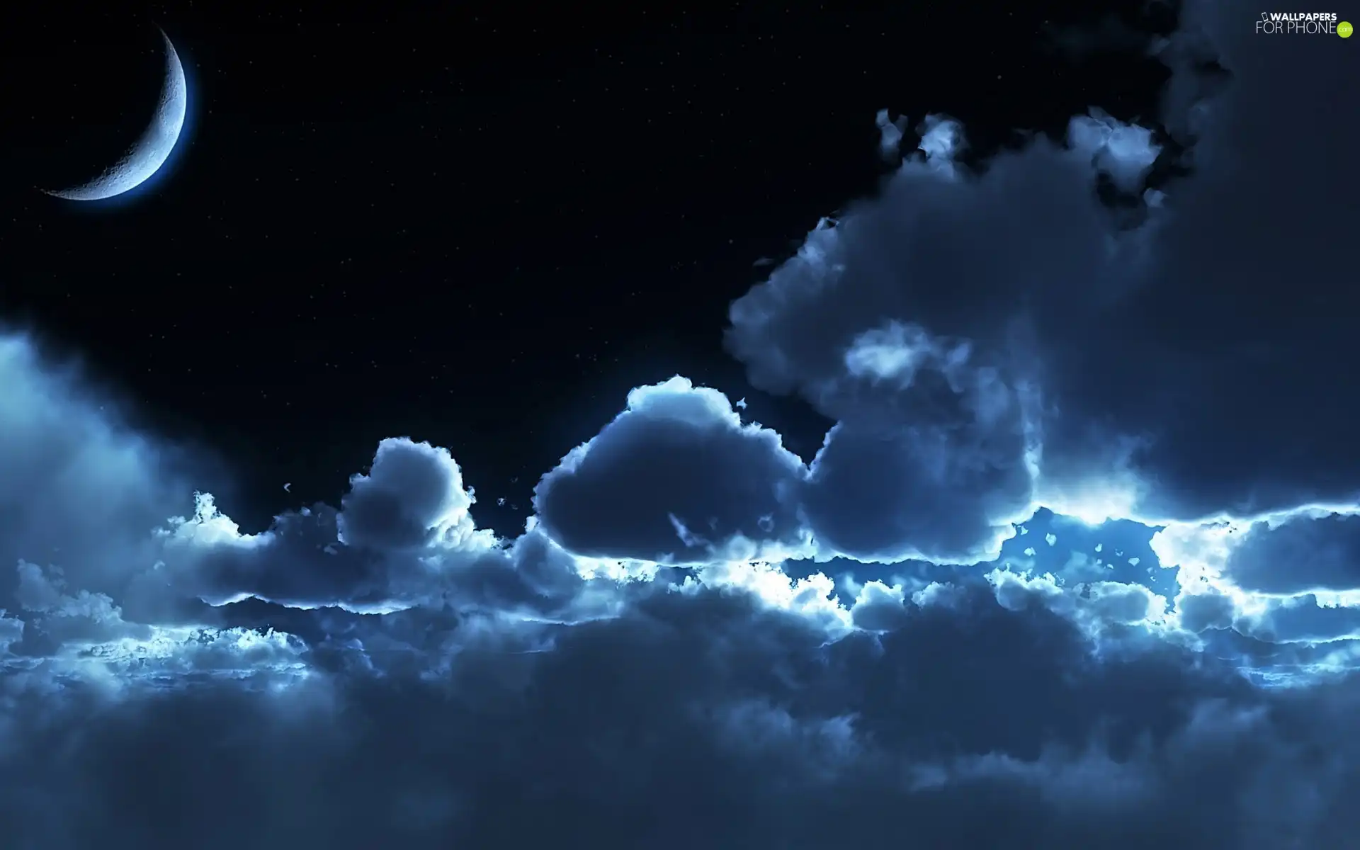 moon, clouds, Sky