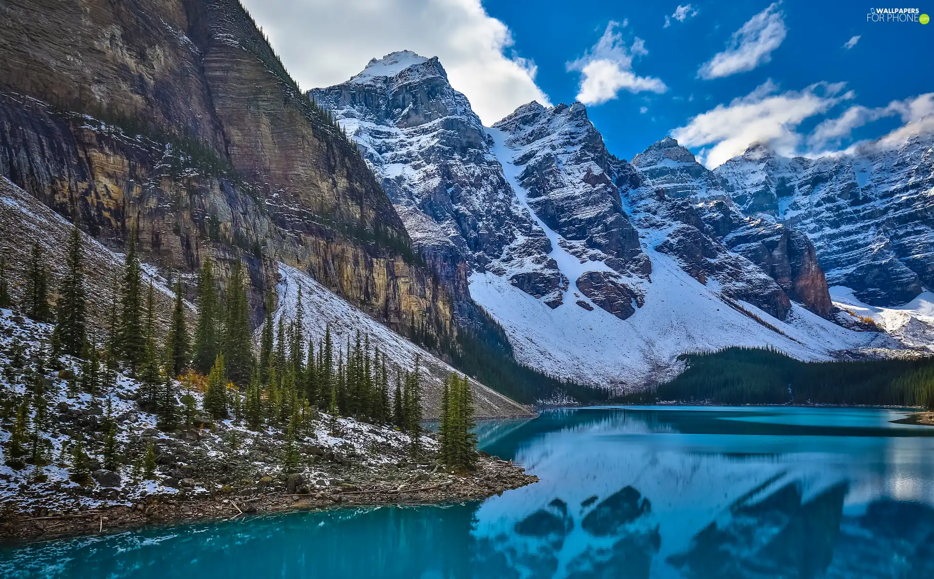 Alberta Canada Banff National Park Lake Moraine Mountains Clouds