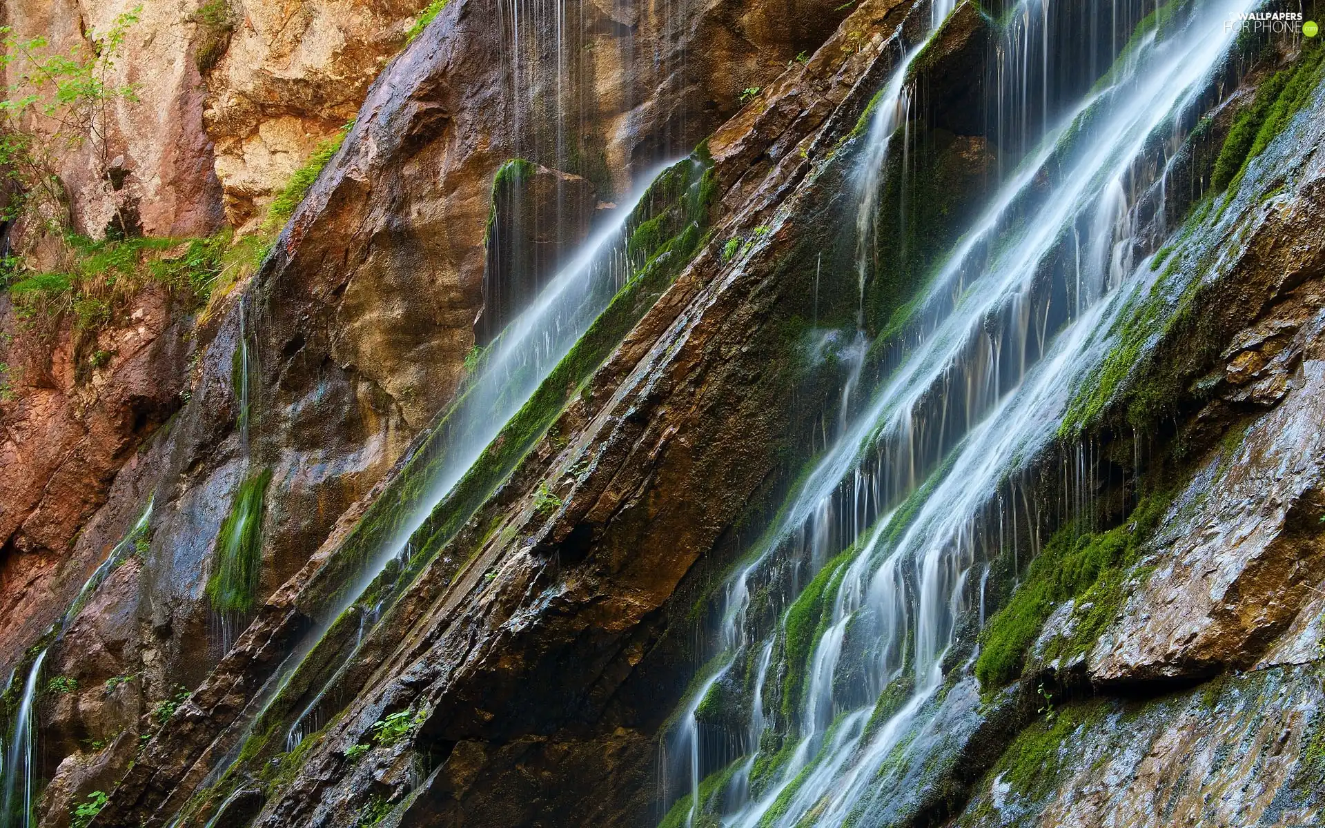 Moss, rocks, waterfall