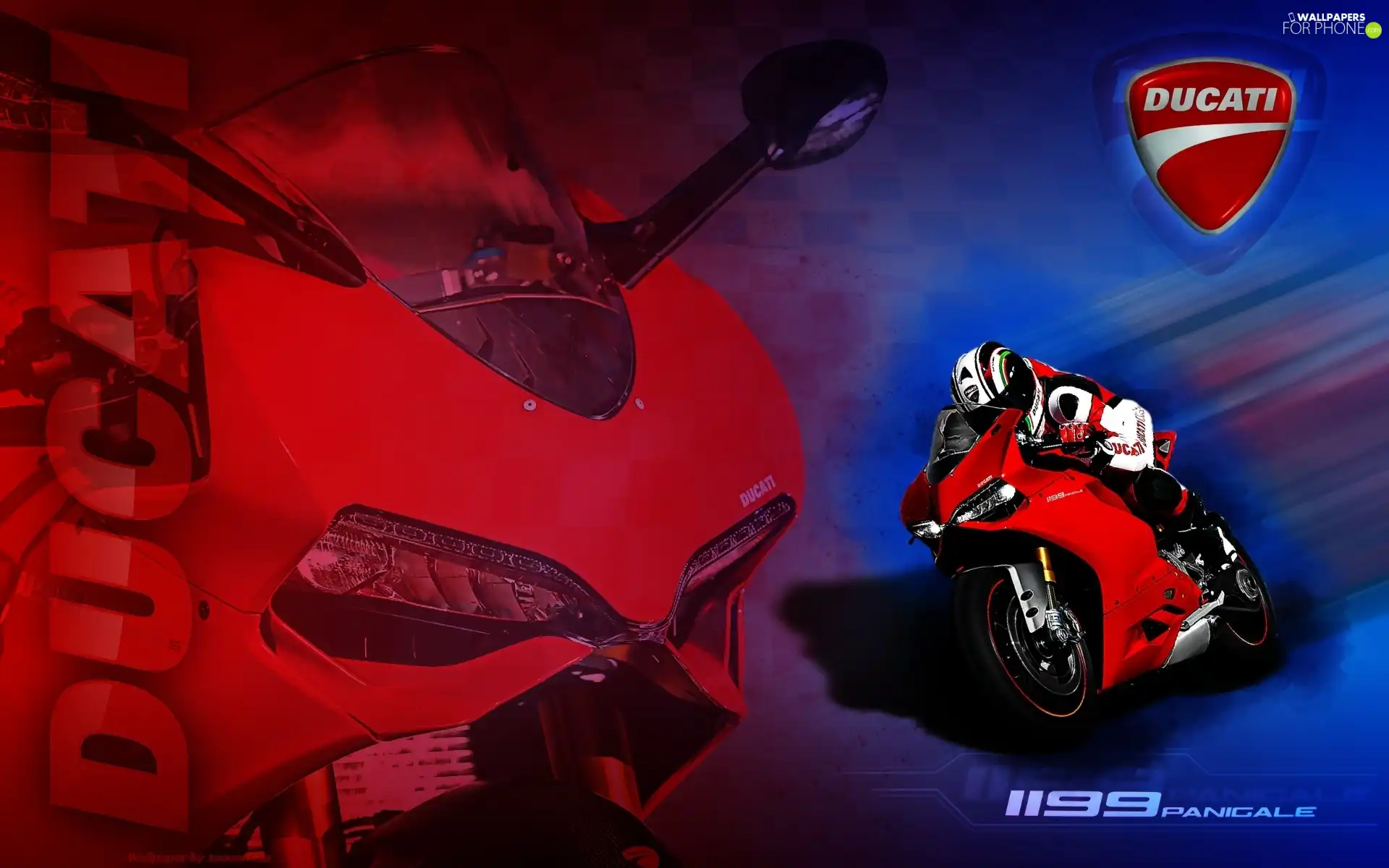 Ducati 1199 Panigale, logo, Motorcyclist, Red