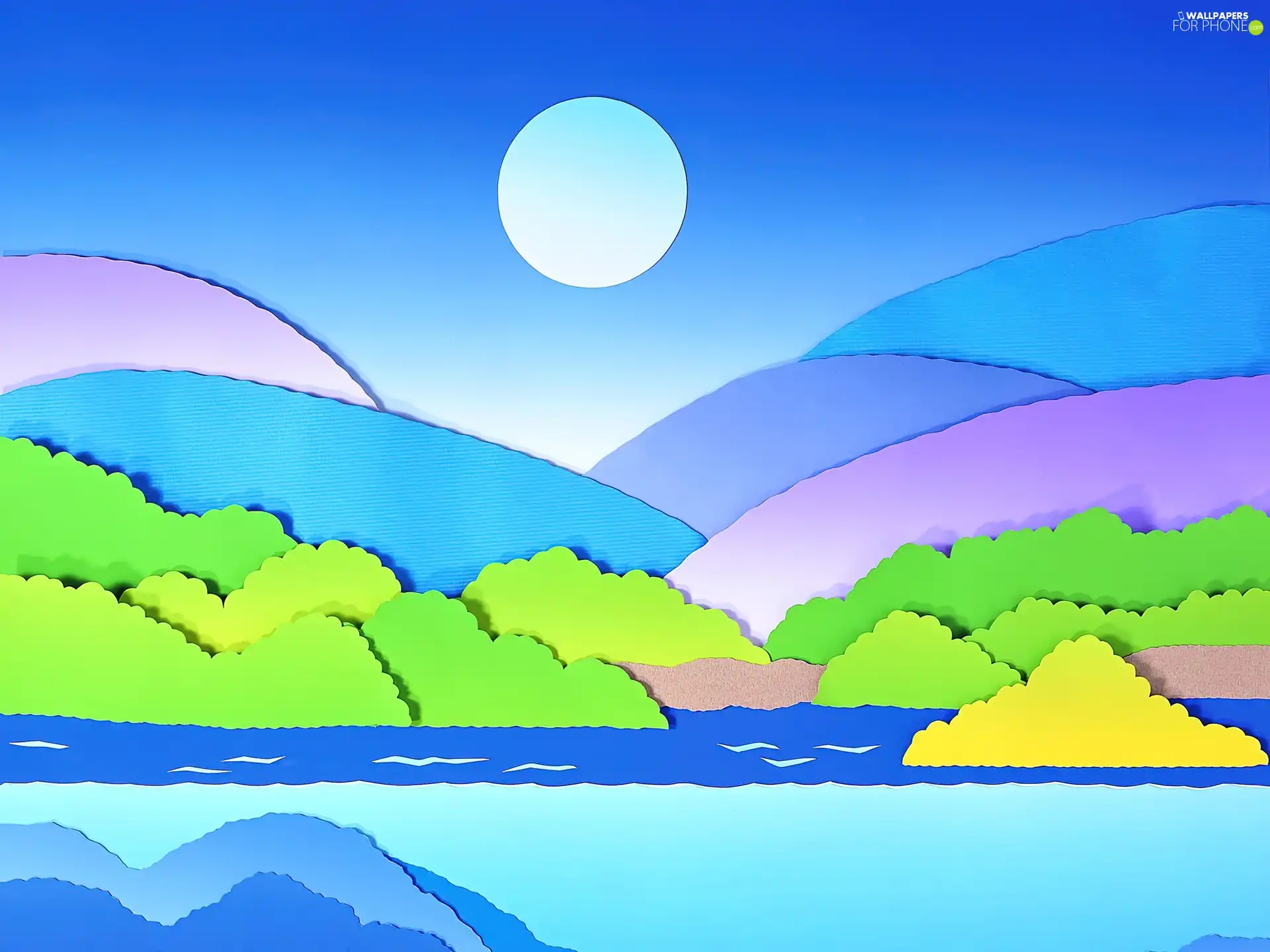 trees, landscape, Mountains, Art, viewes, River