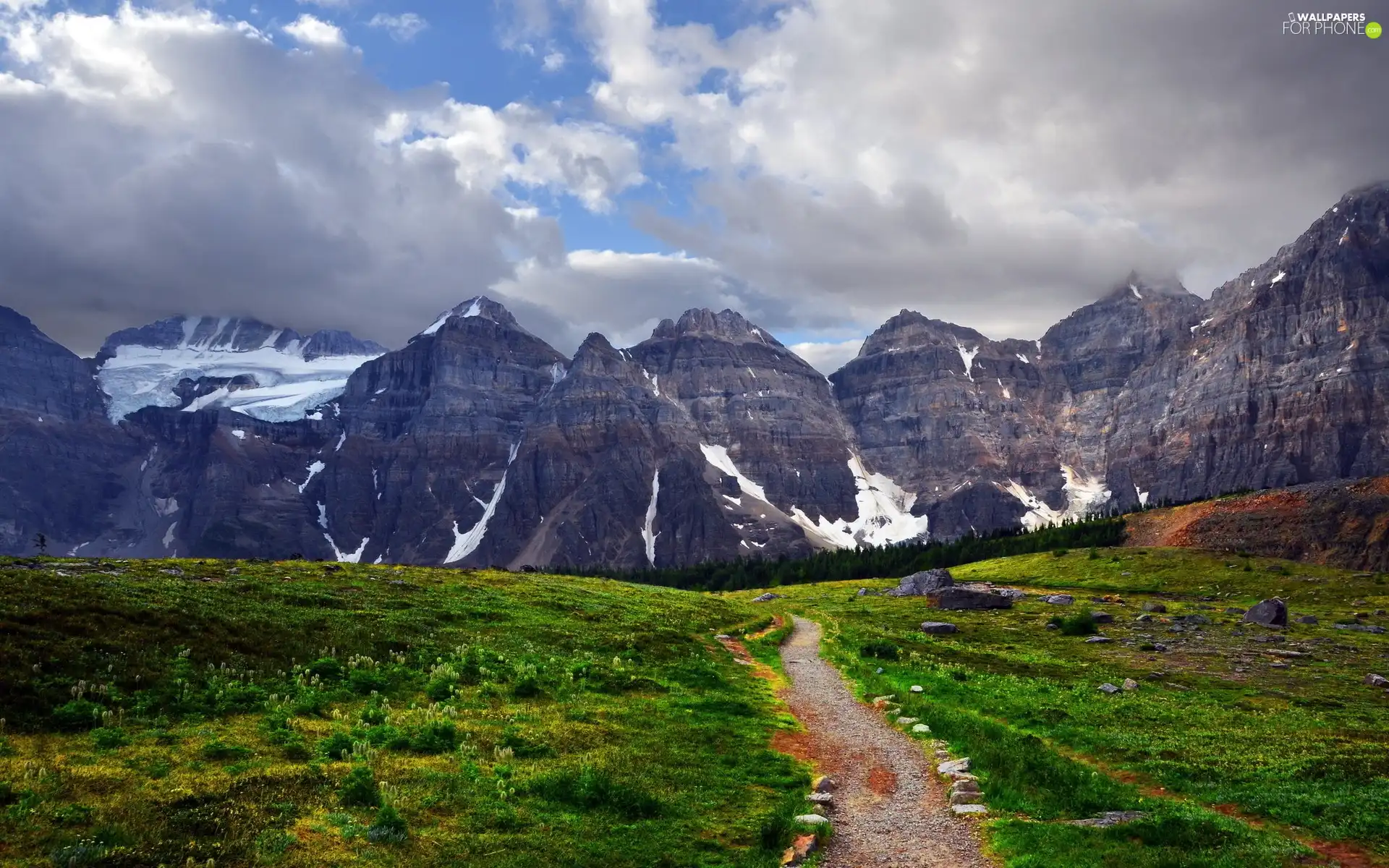 Mountains, Way, clouds