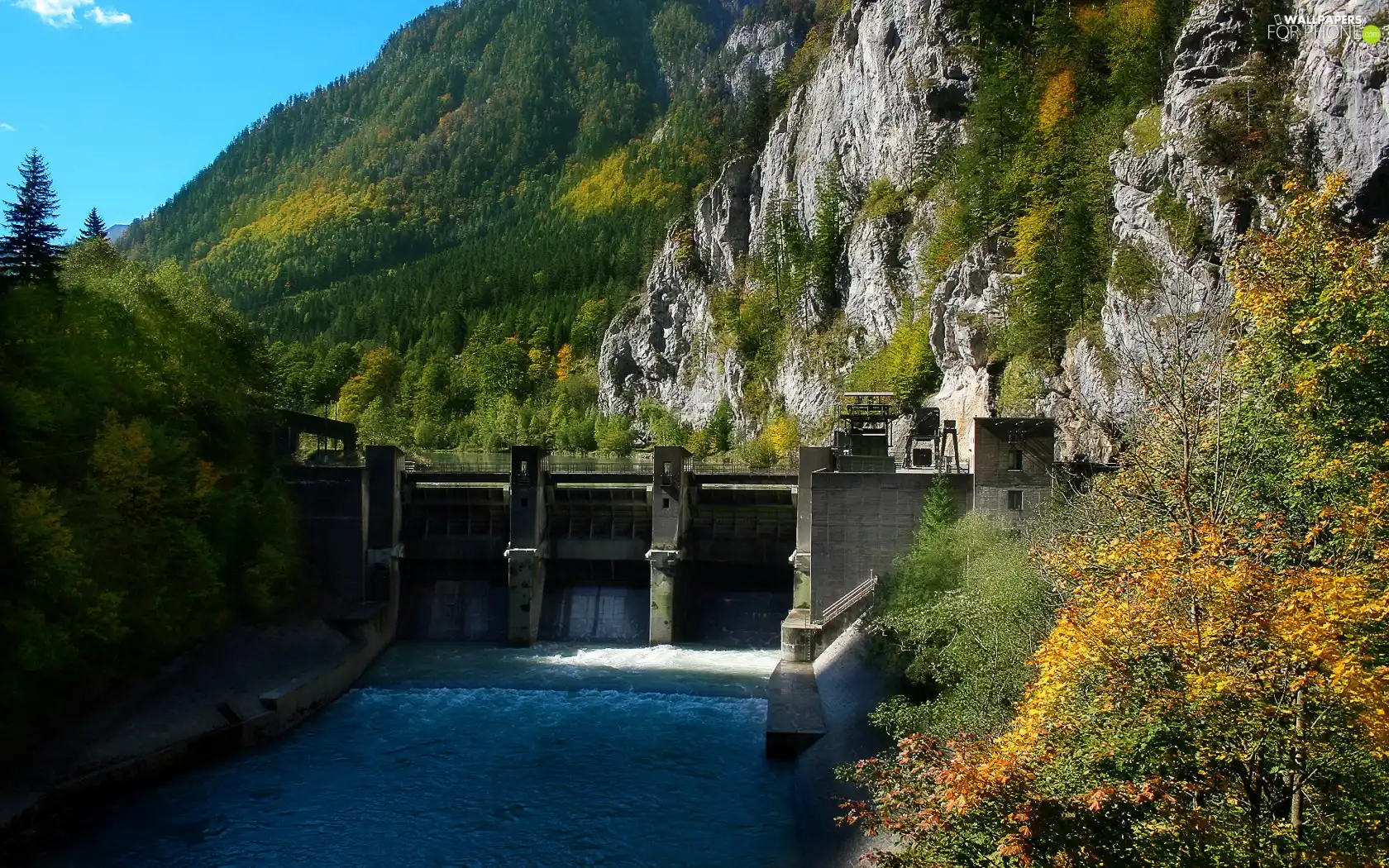 great, river, Mountains, dam