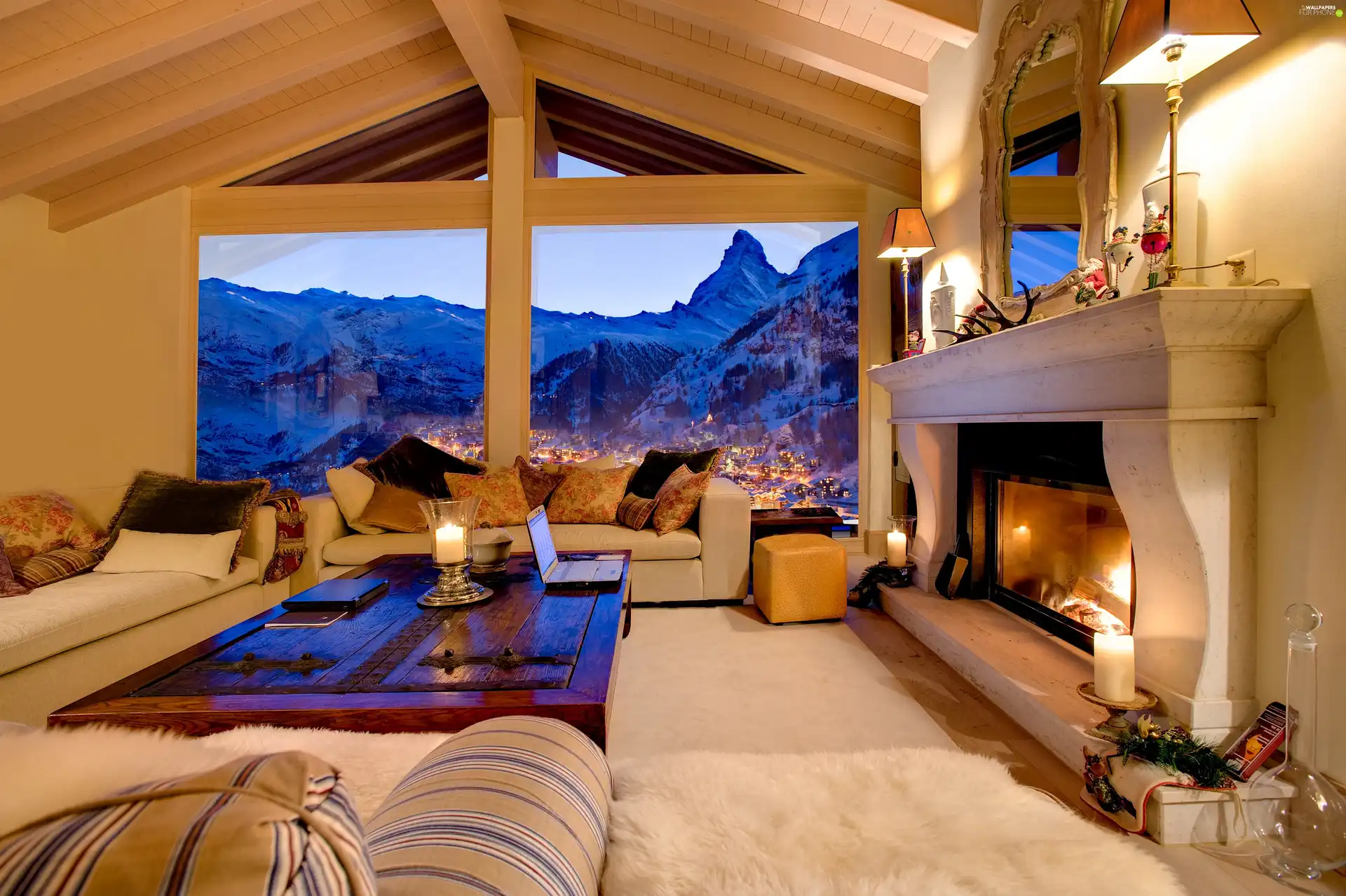 saloon, Mountains, burner chimney, View