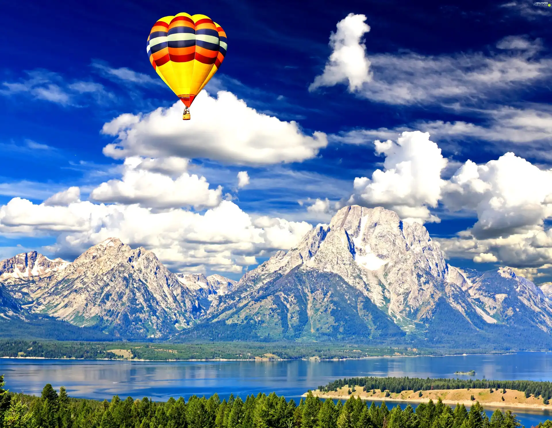 Mountains, lake, an, Heaven, Balloon