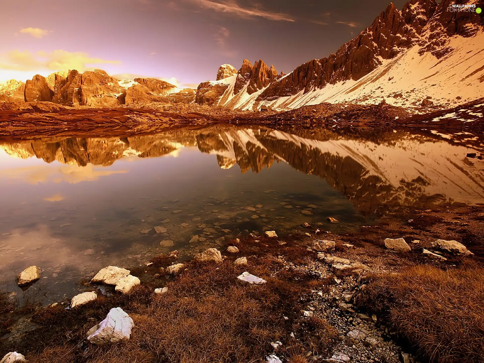 Mountains, Stones, lake