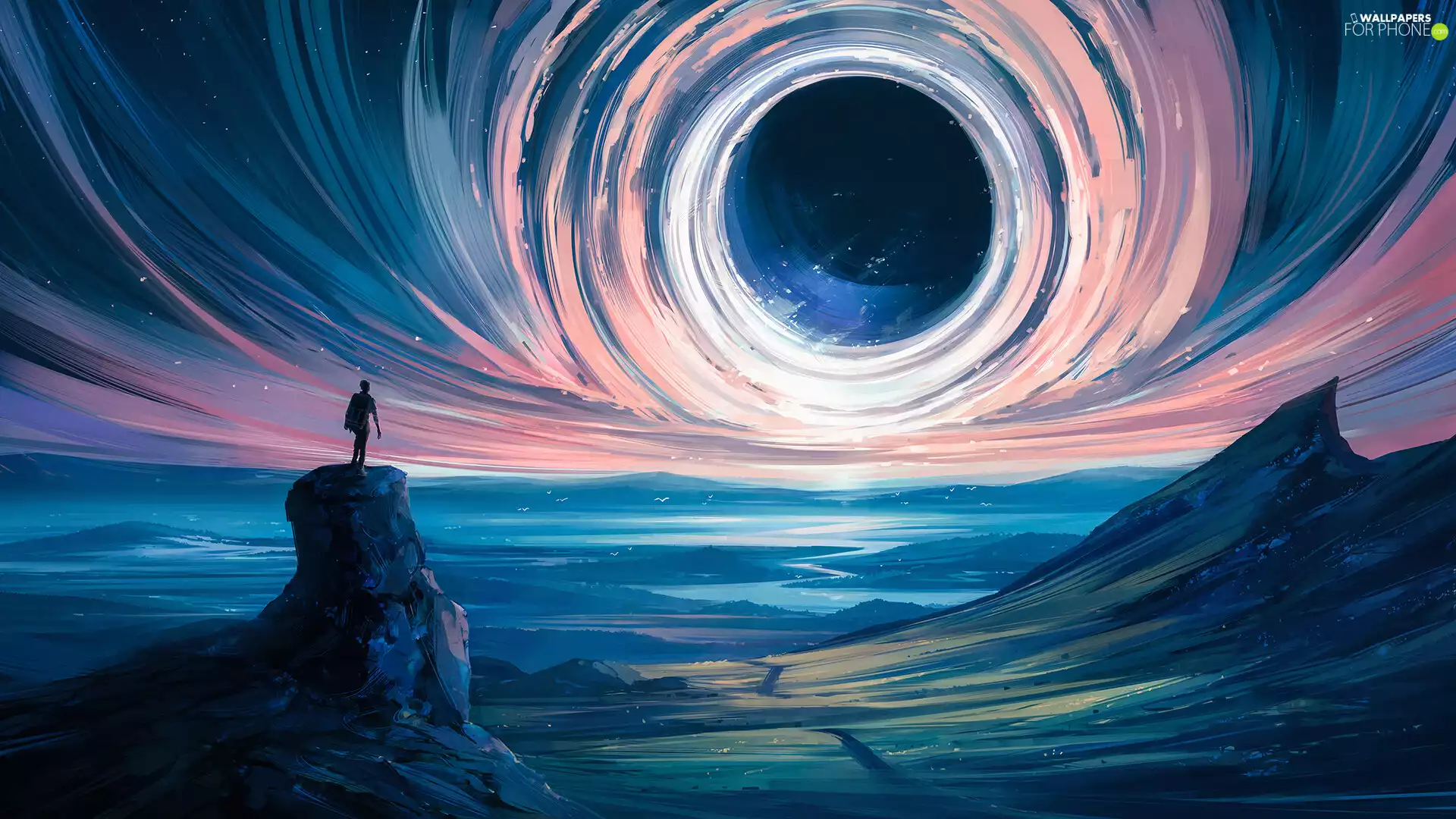 Mountains, graphics, Rocks, form, flash, luminosity, ligh, sun, Sky