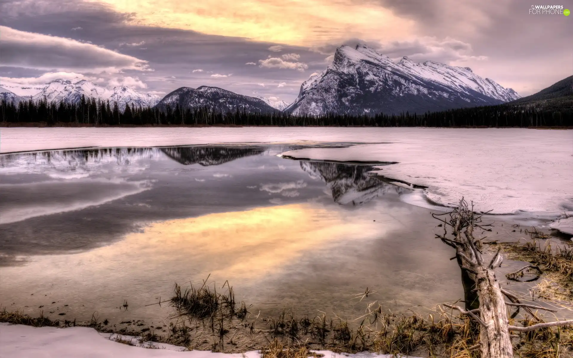 Mountains, River, snow