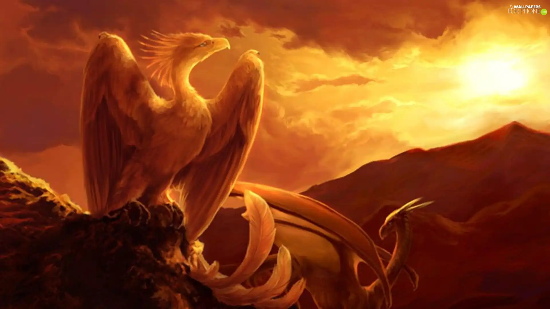 sphinx, sun, Mountains, west