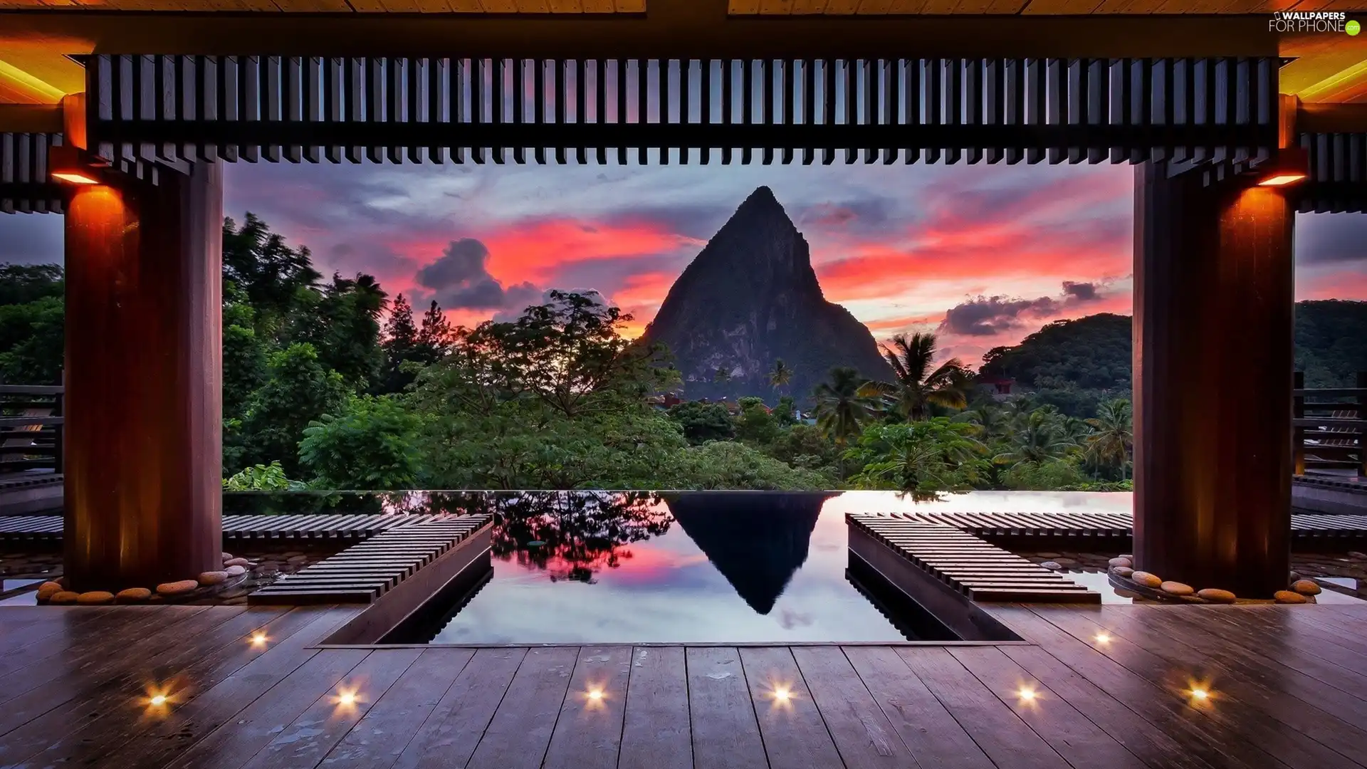 terrace, View, mountains, Pool