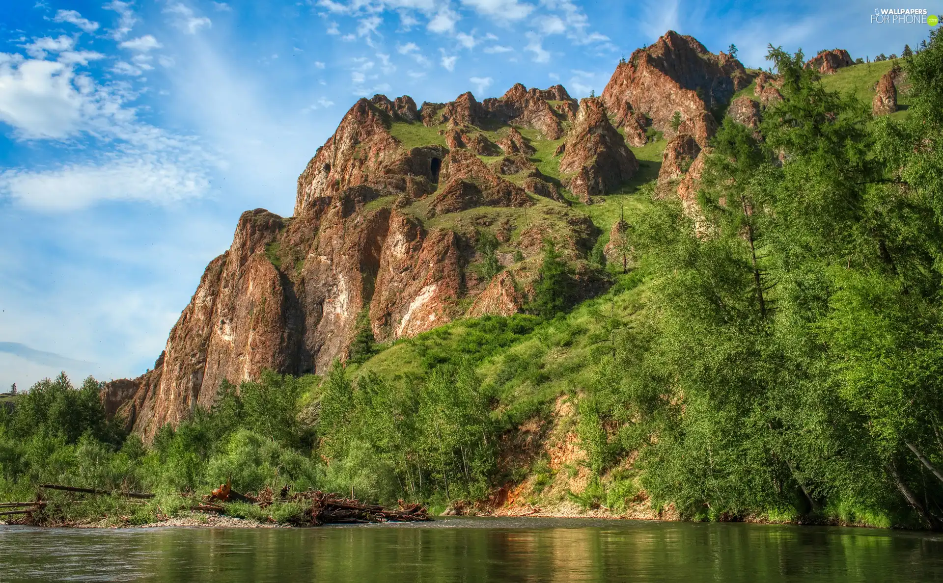 River, Mountains, trees, viewes, rocks