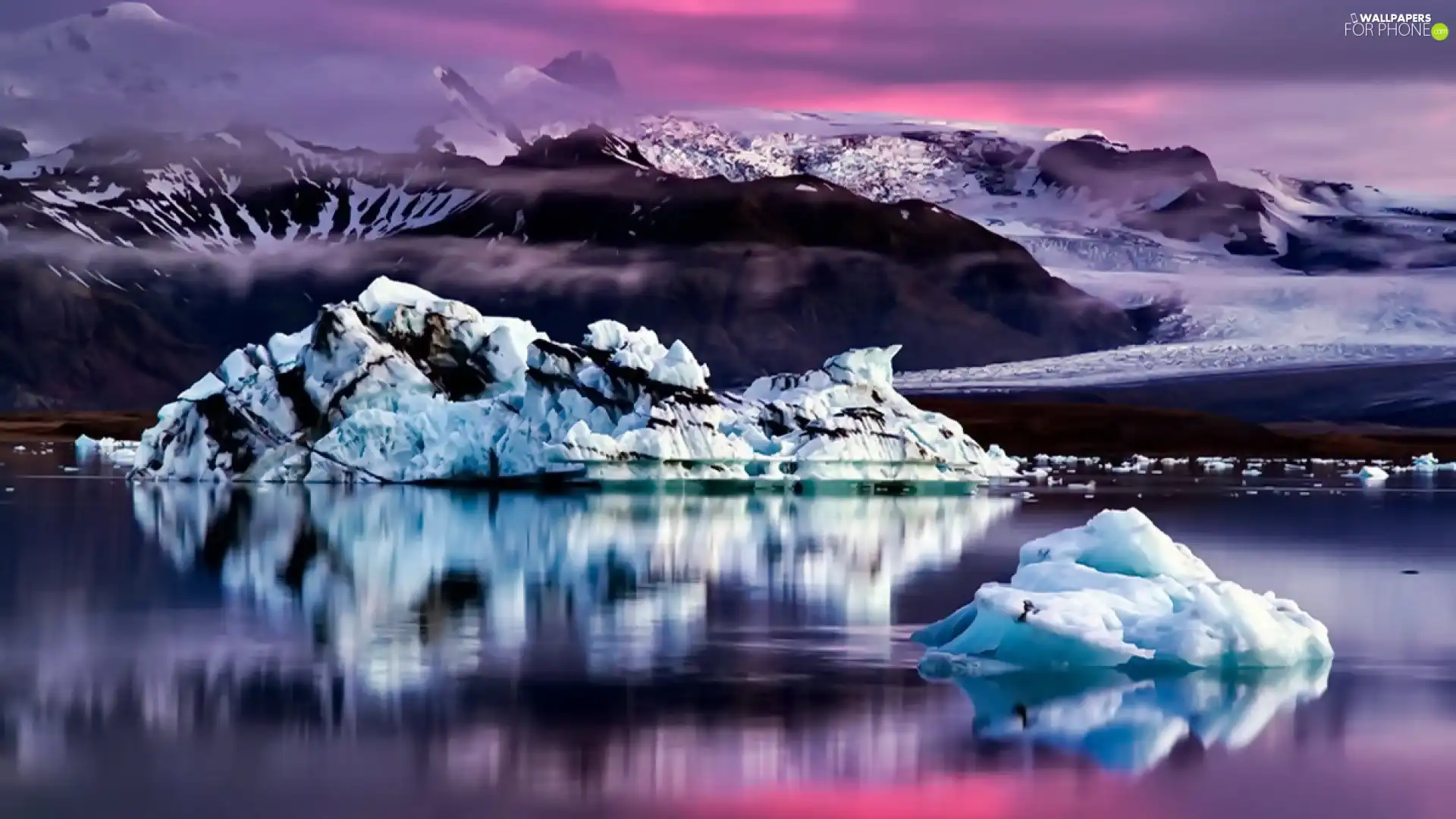 Mountains, winter, rocks, ice, lake