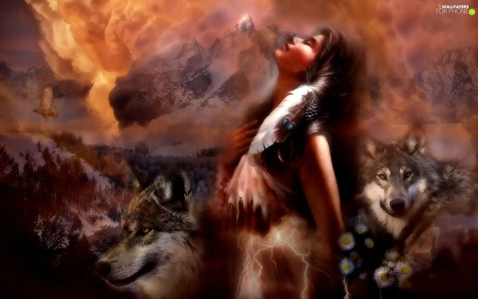 Mountains, Women, wolves