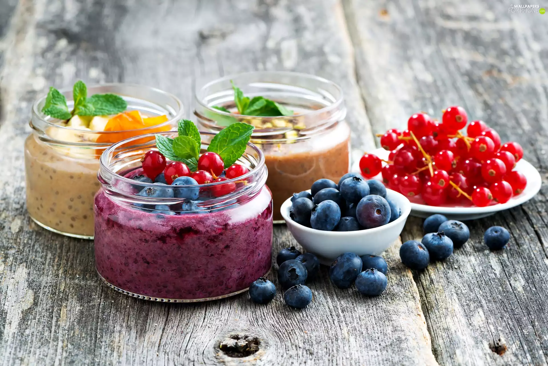 fruity, Bowls, currants, mousse, jars, blueberries, Preparations