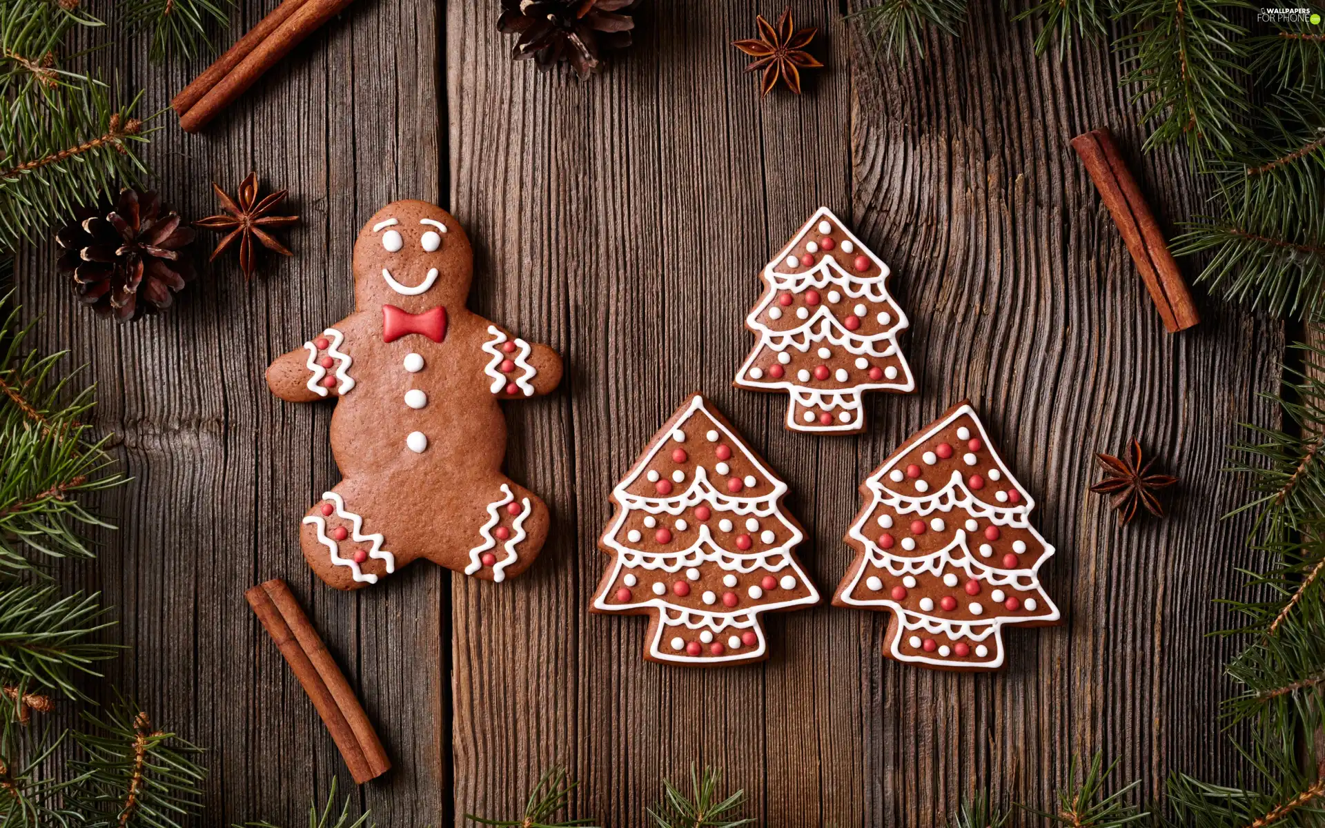 cinnamon, Christmas, M&Ms mate, Twigs, Christmas, composition, Gingerbread, cone, anise, boarding