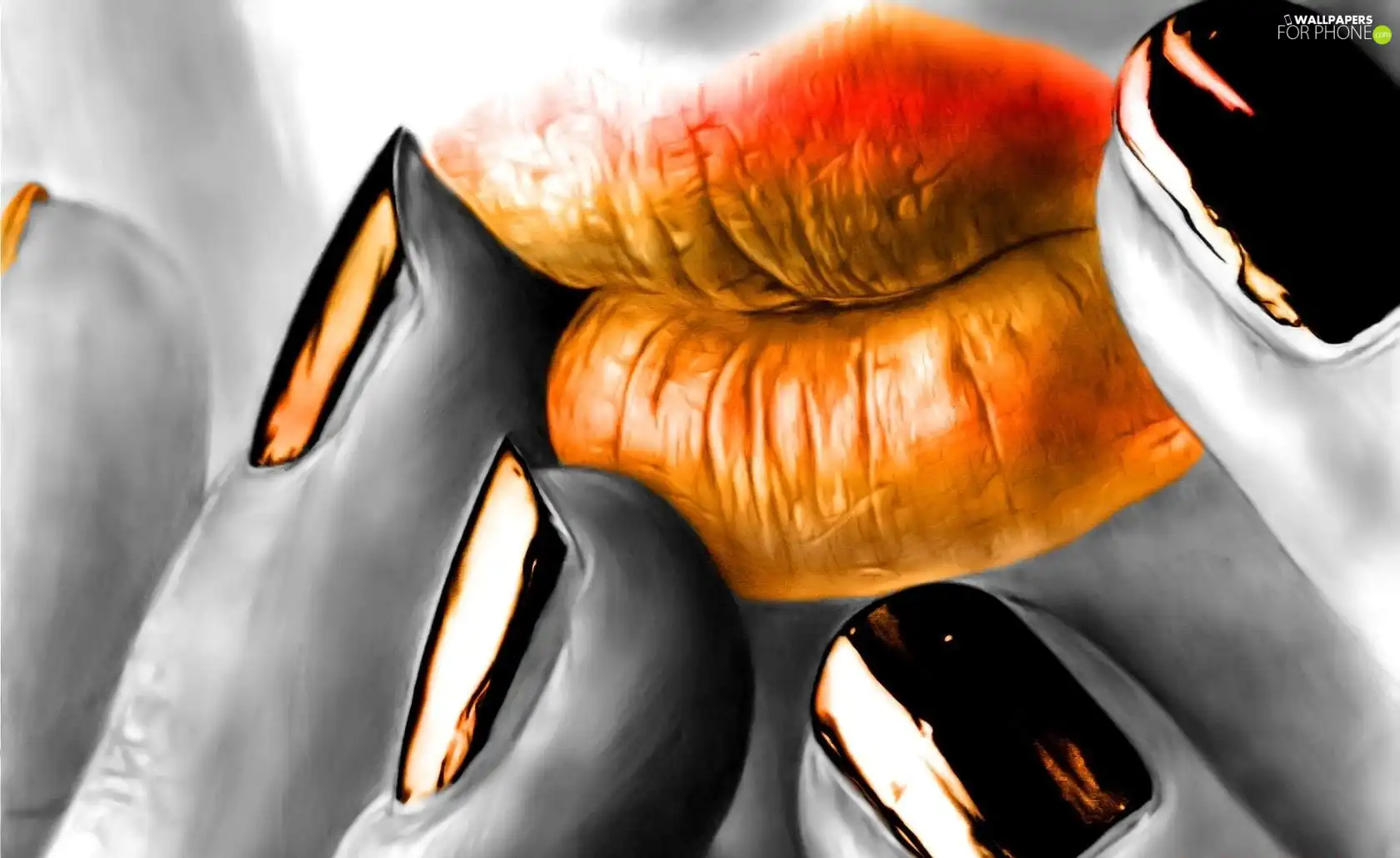Nails, Orange, lips