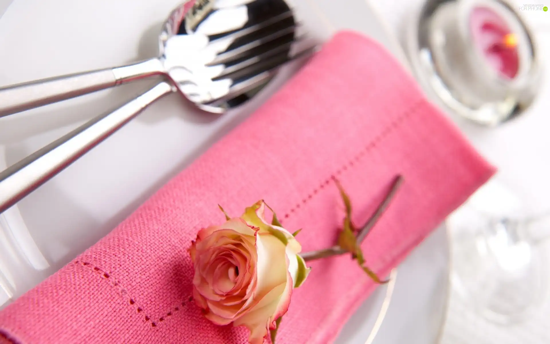 napkin, rose, cutlery