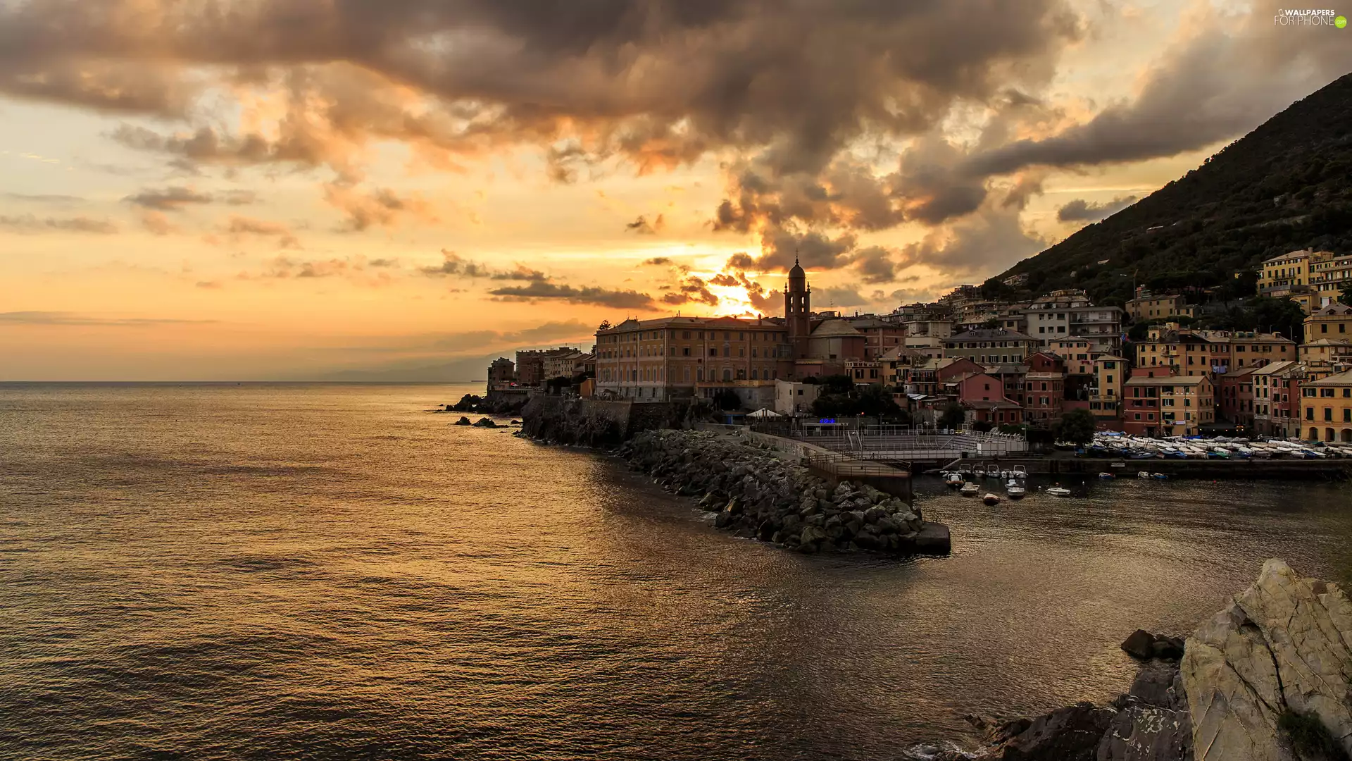 Nervi Harbor, Italy, Ligurian Sea, Great Sunsets, Coast, Genoa