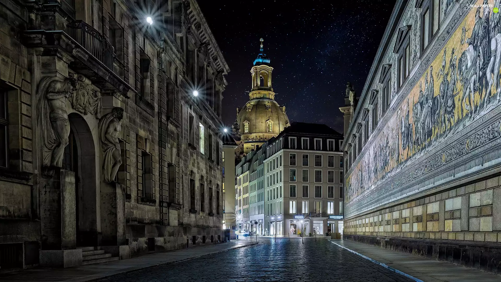 Dresden, Night, Augustusstrasse Street, Germany