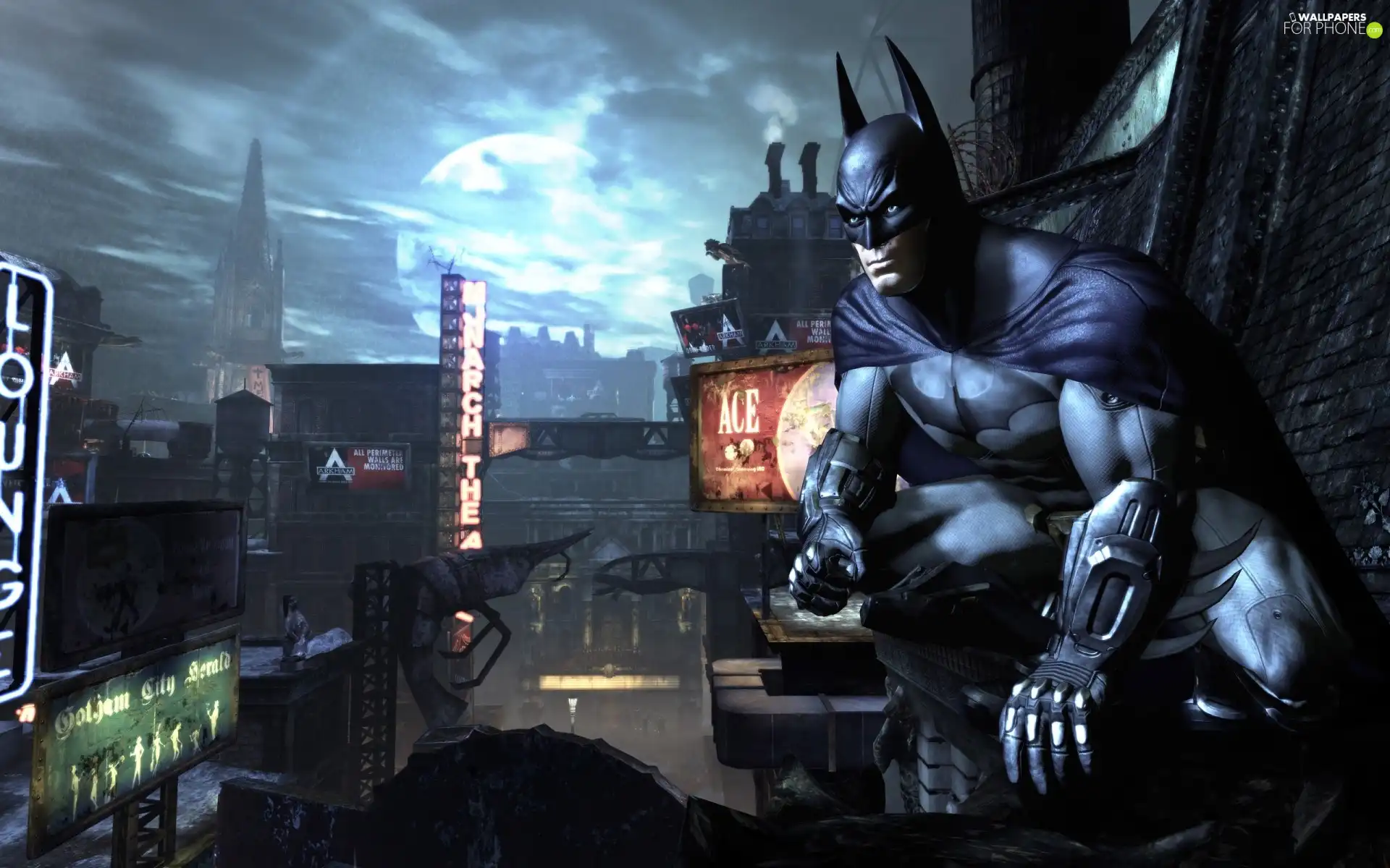 Batman, buildings, Night, roofs