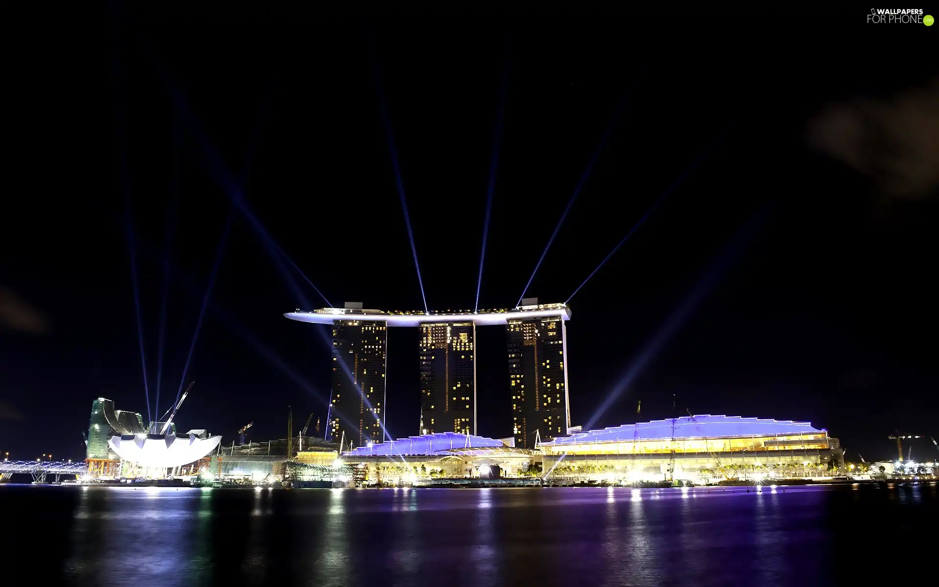 Singapur, panorama, night, Marina Bay Sands